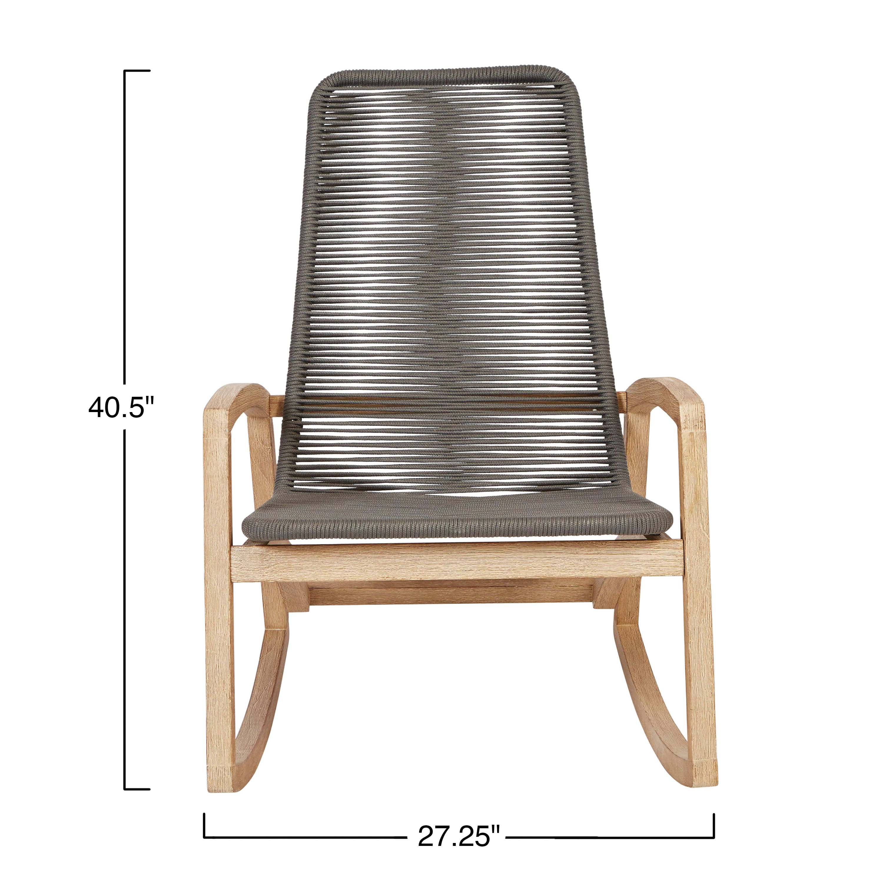 40&#x22; Teak Wood &#x26; Woven Rope Rocking Chair