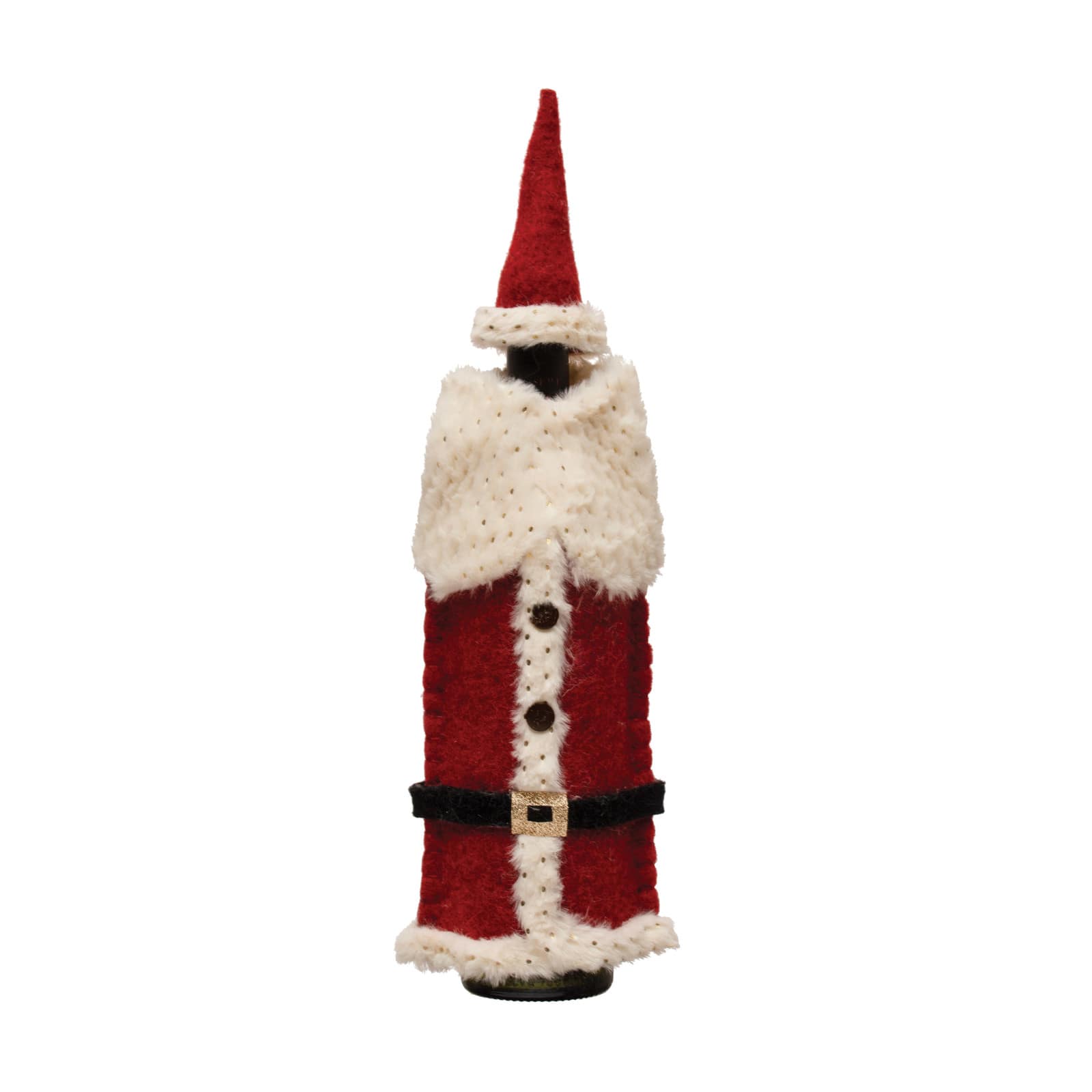 10.75&#x22; Red &#x26; White Felt Santa Outfit Bottle Cover 