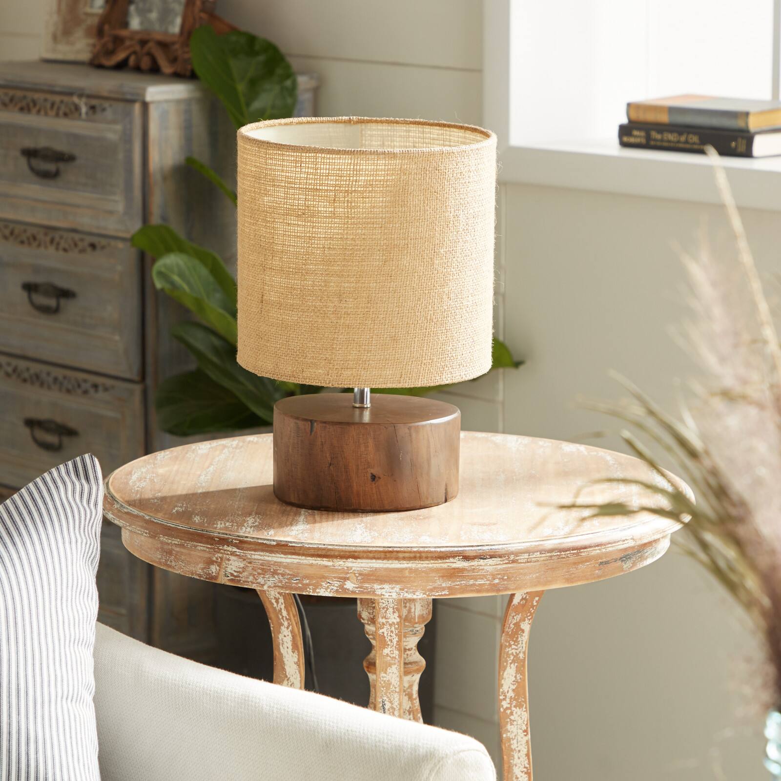 Brown Wood Rustic Table Lamp, 14&#x22; x 10&#x22; x 10&#x22;