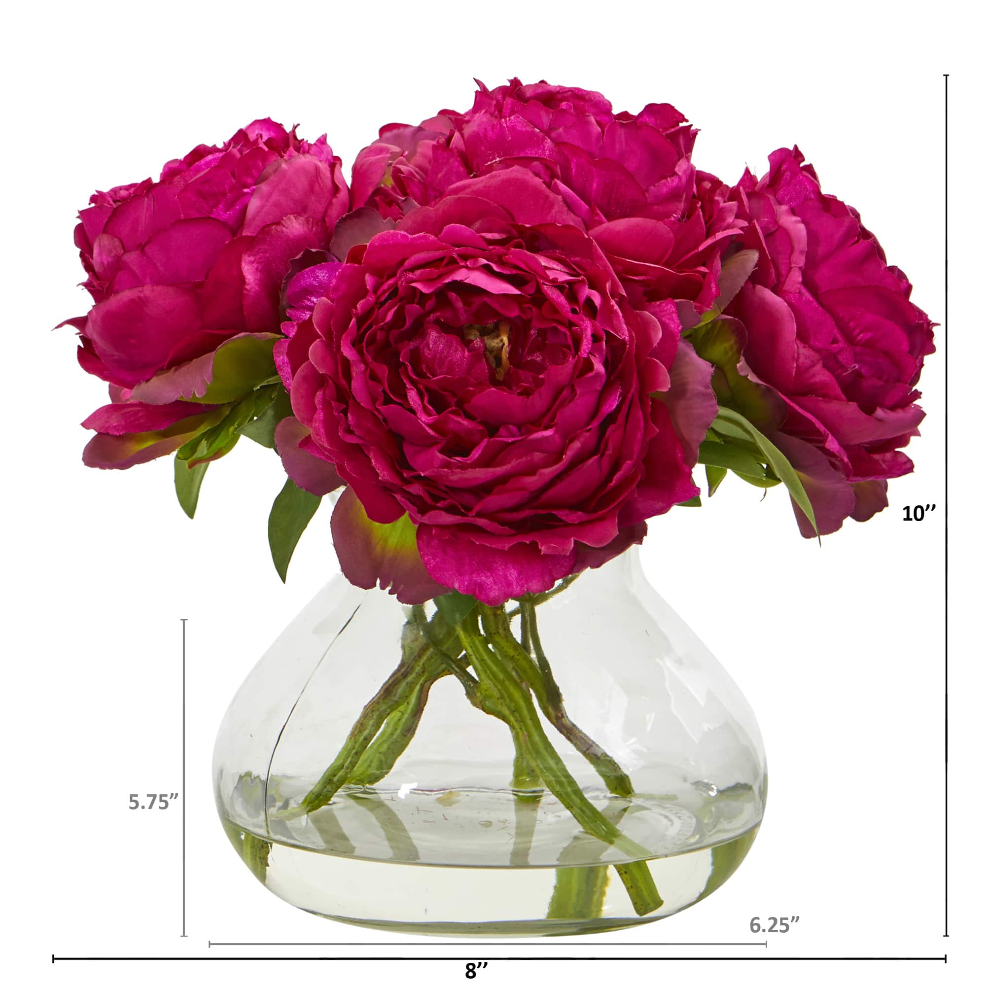 10" Peony Arrangement in Glass Vase