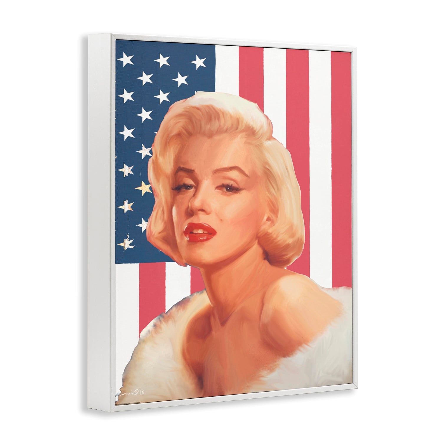 Stupell Industries Vintage Americana Icon Marilyn over US Flag Framed Giclee Art