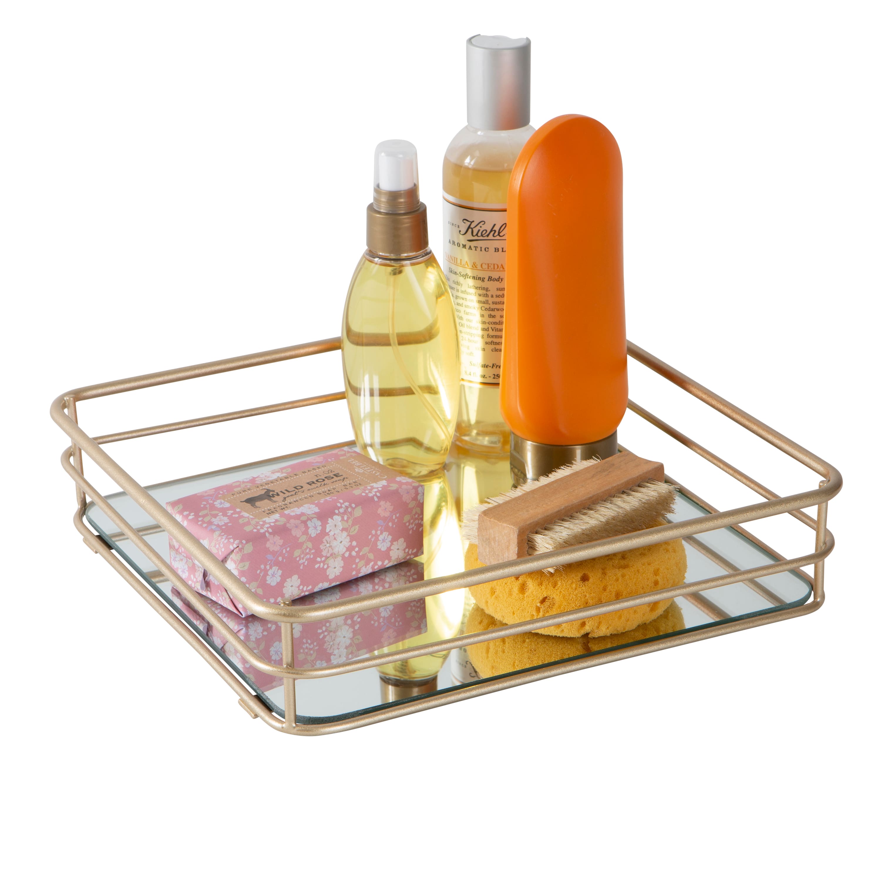 Elle D&#xE9;cor Satin Gold Square Mirrored Bottom Vanity Tray