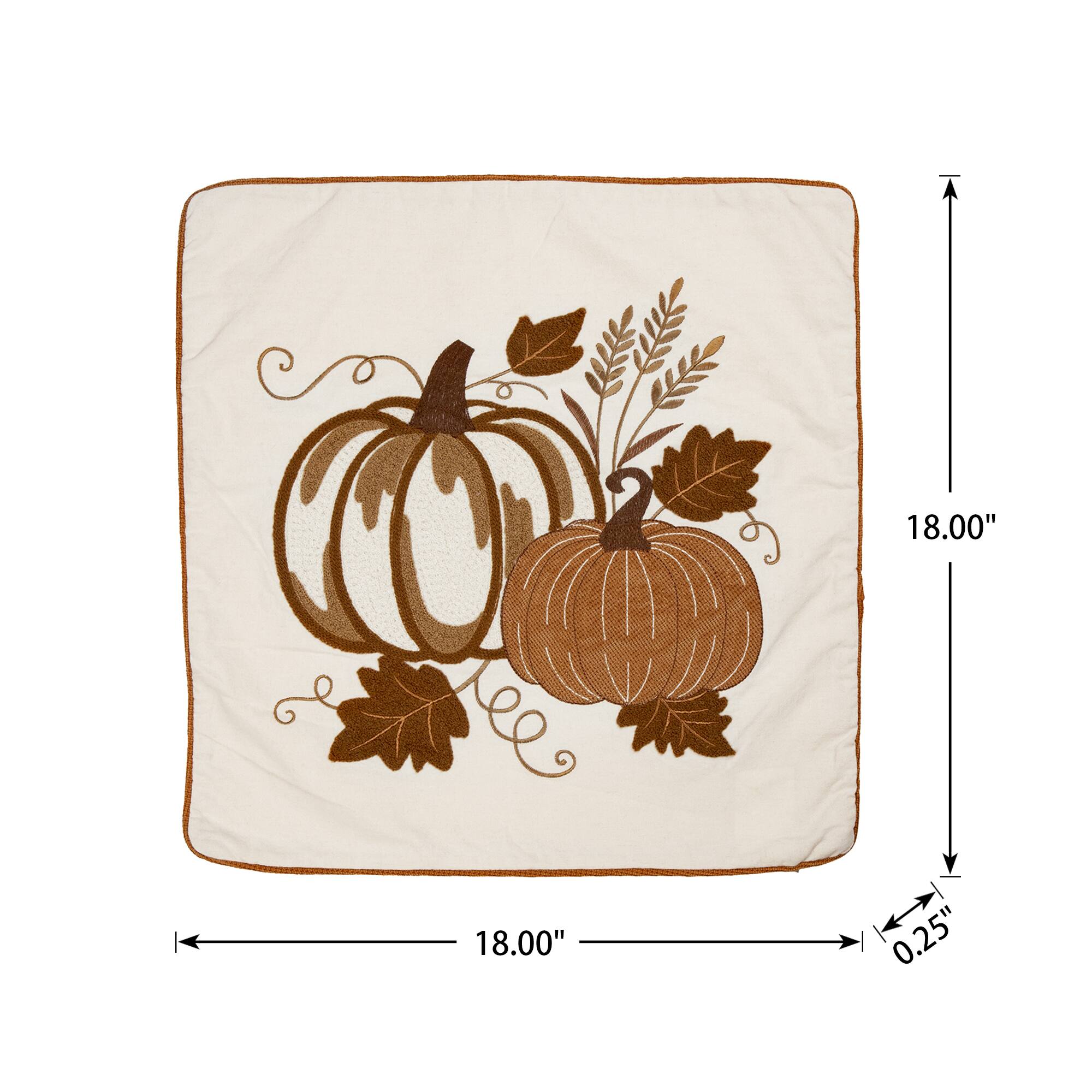 Glitzhome&#xAE; Cotton Embroidered Pumpkin Pillow Cover