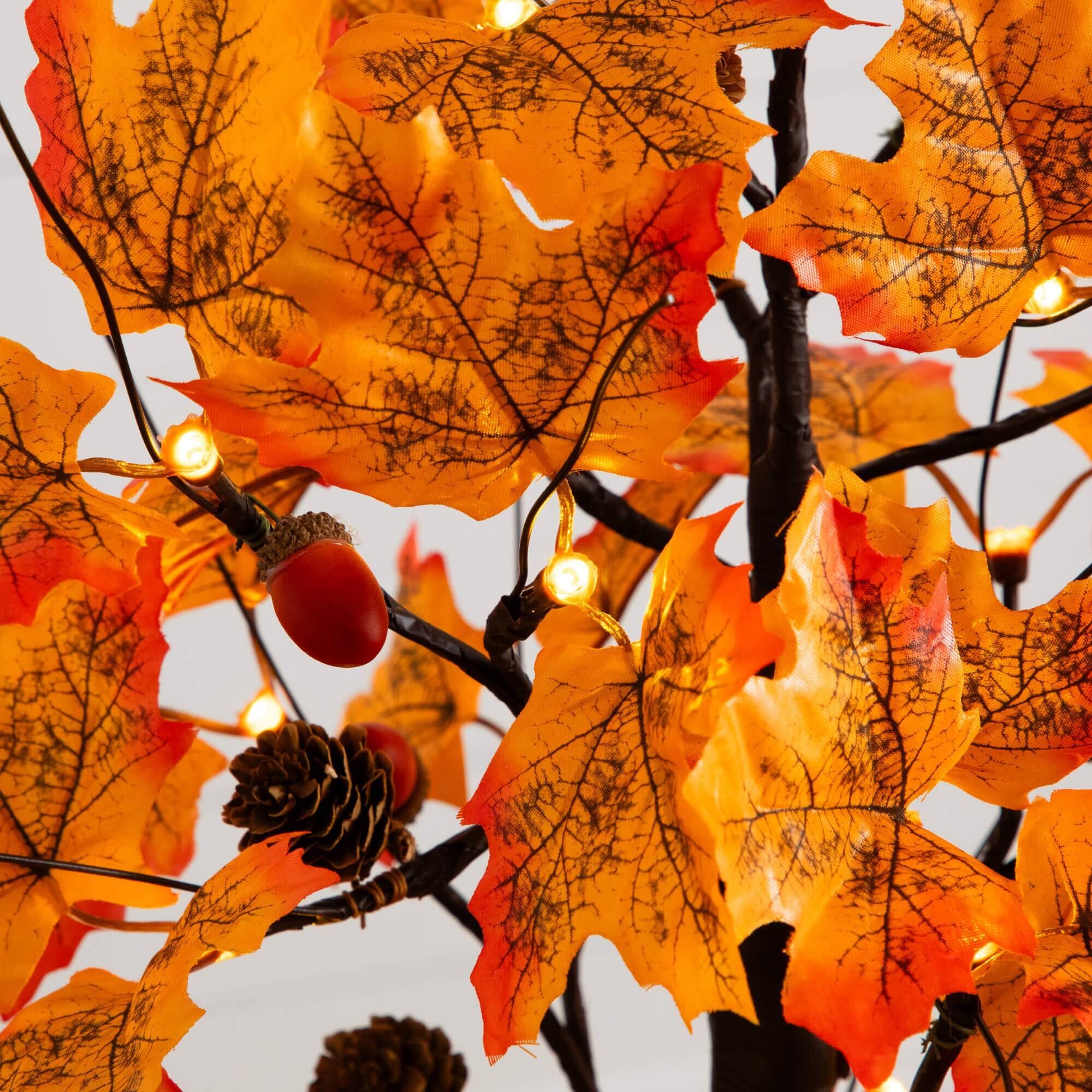 2ft. Pre-Lit Autumn Maple Artificial Fall Tree with Acorns & Pinecones and 18 Warm White LED Lights