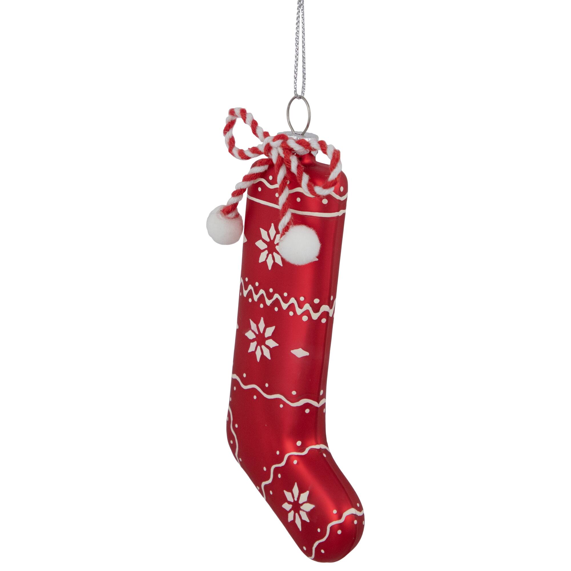 5&#x22; Red &#x26; White Glass Christmas Stocking Ornament