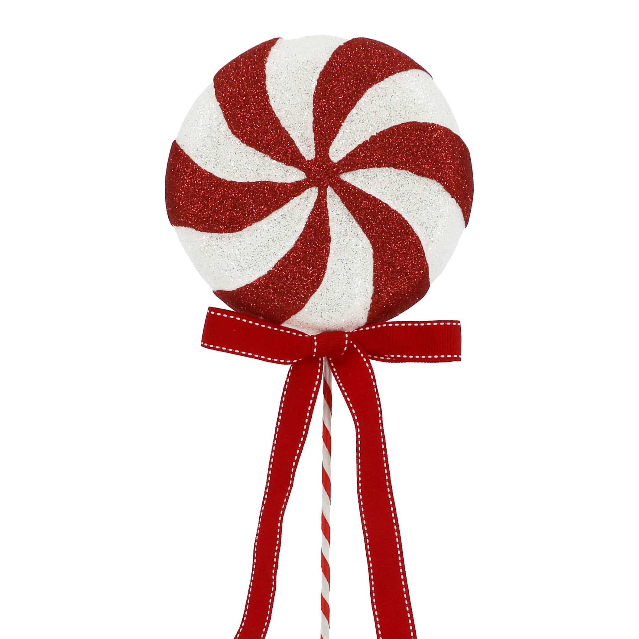 24&#x22; Red &#x26; White Glitter Peppermint Stem with Bow by Ashland&#xAE;