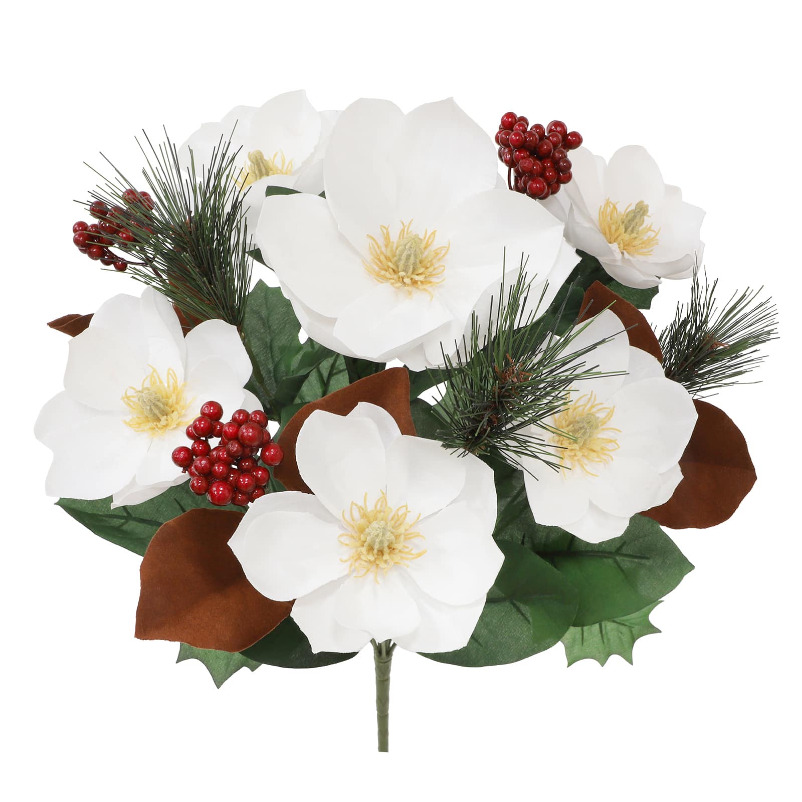 18.5&#x22; White Magnolia, Berry &#x26; Pine Bush by Ashland&#xAE;