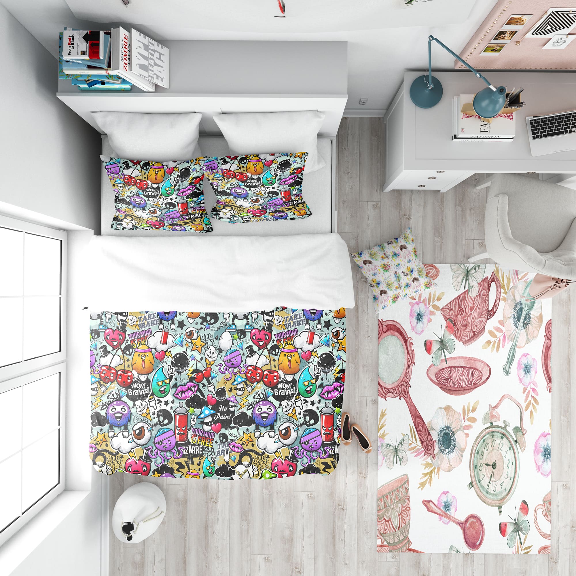 Designart 'Graffiti Texture' Modern Teen Bedding Set - Duvet Cover & Shams