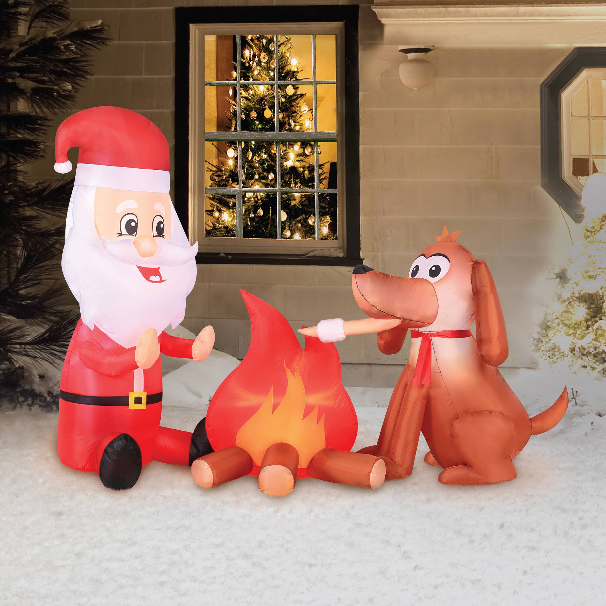 6ft. Airblown® Inflatable Campfire Santa & Dog Michaels