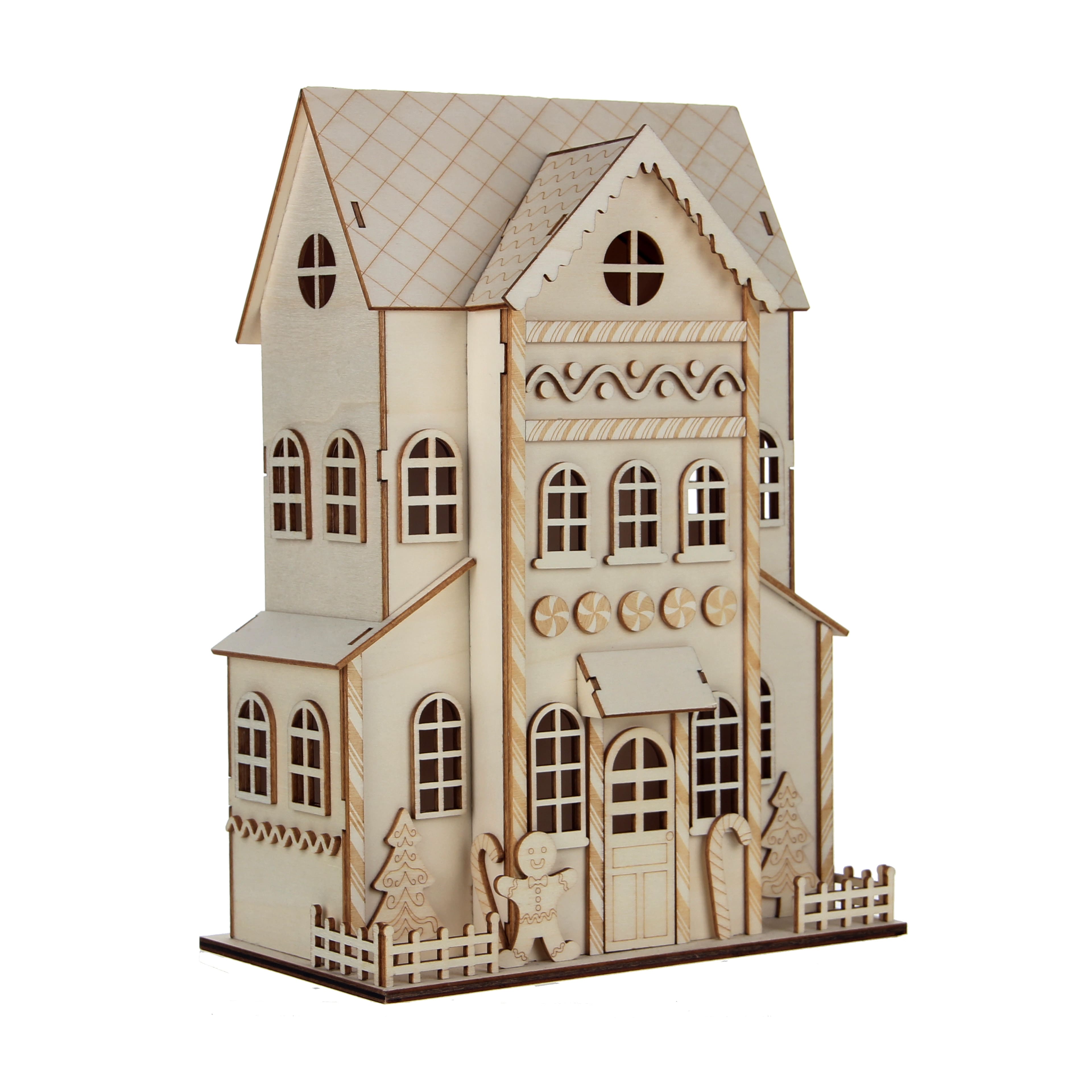 11.75&#x22; Unfinished Gingerbread House DIY LED Wood D&#xE9;cor by Make Market&#xAE;