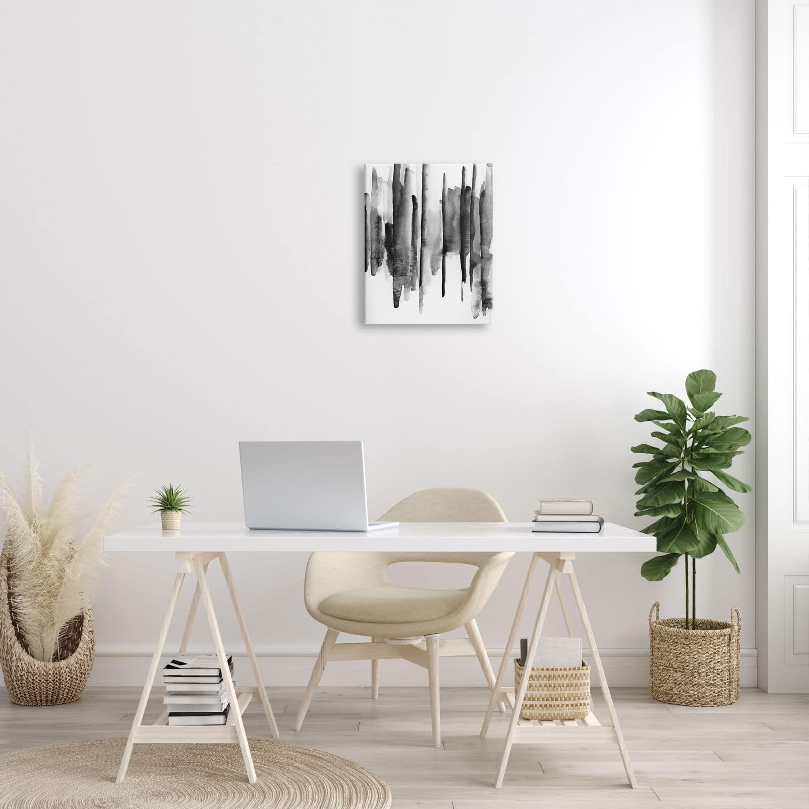 Stupell Industries Vertical Black Ink Strokes Abstract Watercolor Over White Canvas Wall Art