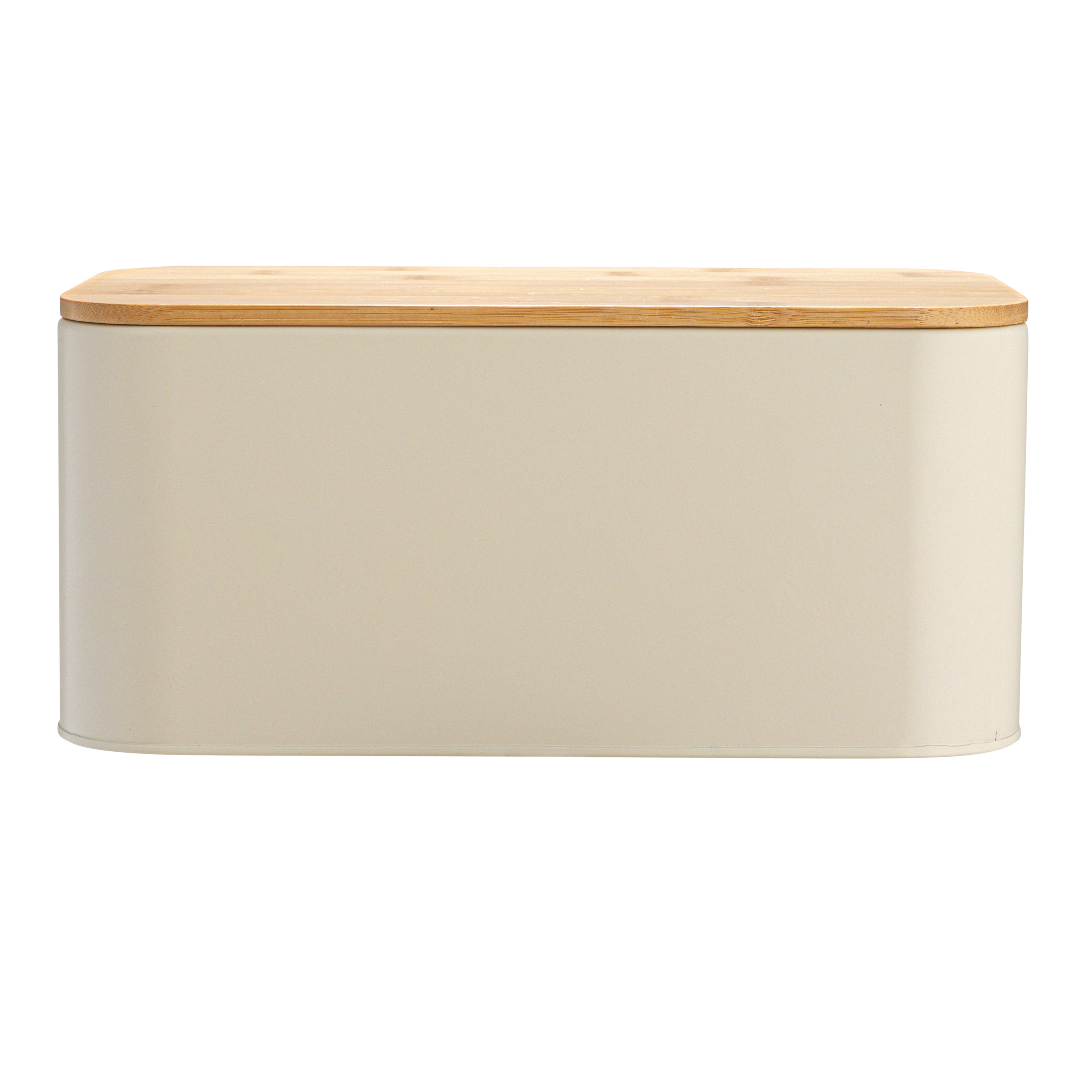 Hello Honey® 11.75" Cream Metal Bread Bin with Bamboo Lid