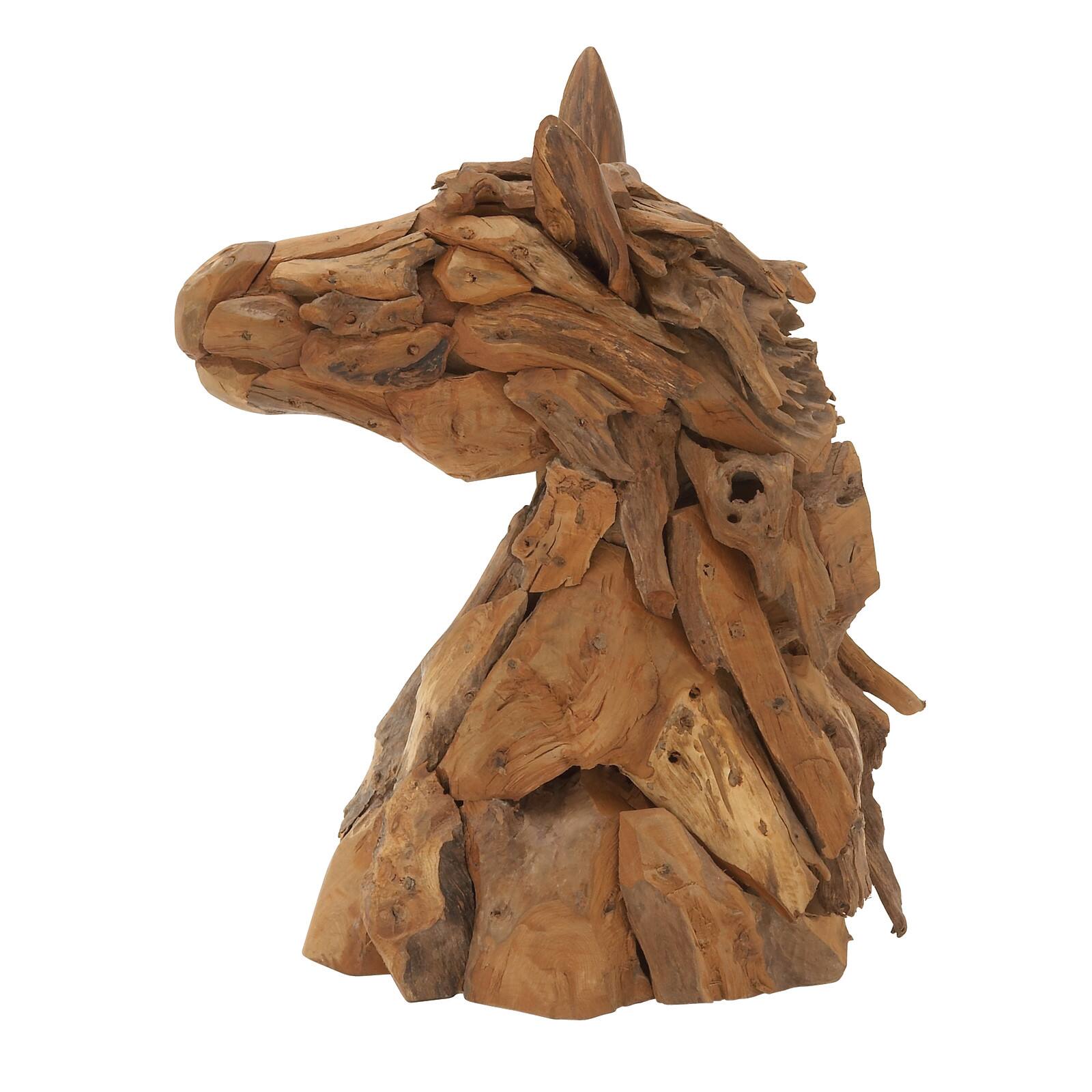 24&#x22; Brown Teak Wood Horse Sculpture