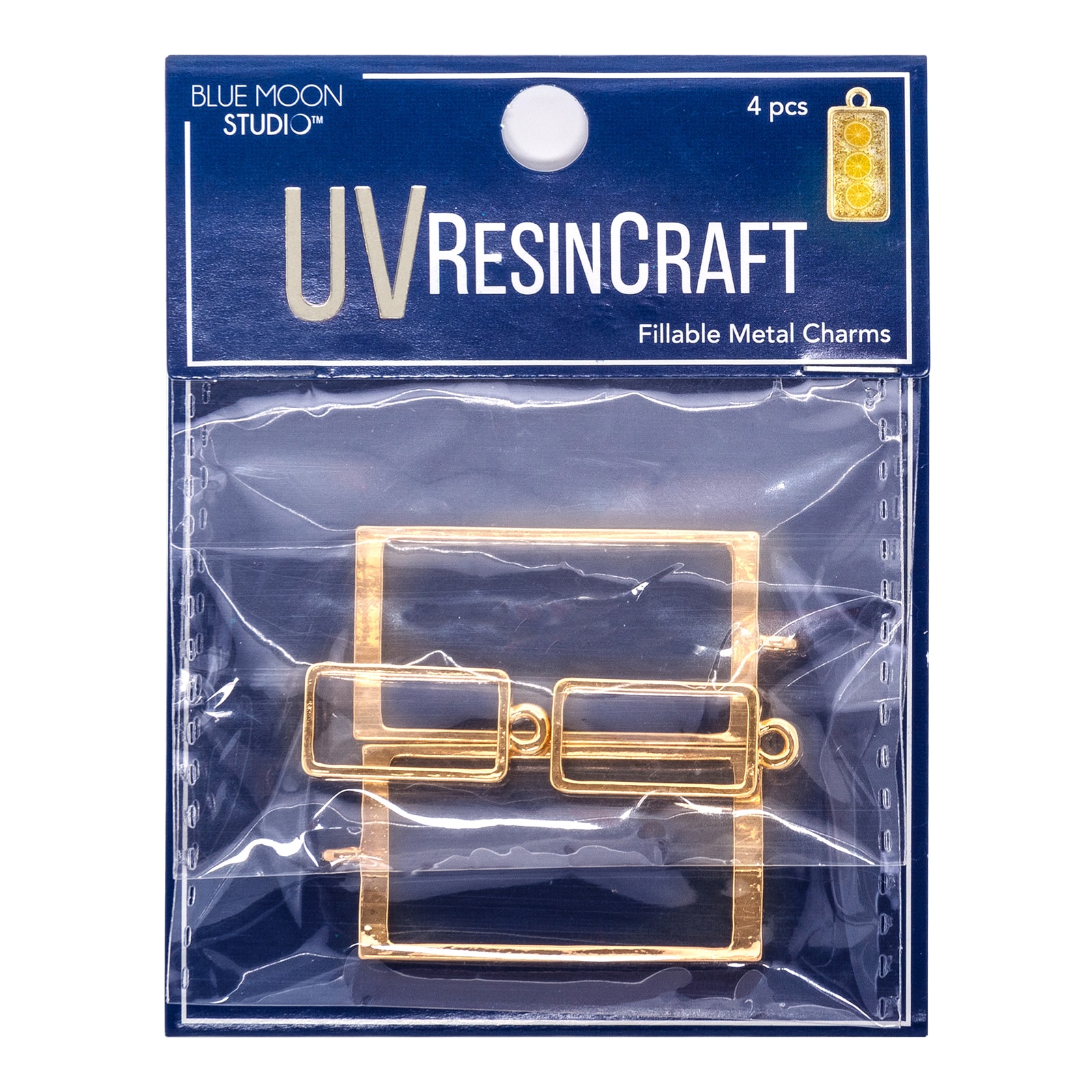 12 Pack: Blue Moon Studio&#x2122; UV Resin Craft Gold Rectangles Bezel Charms Set