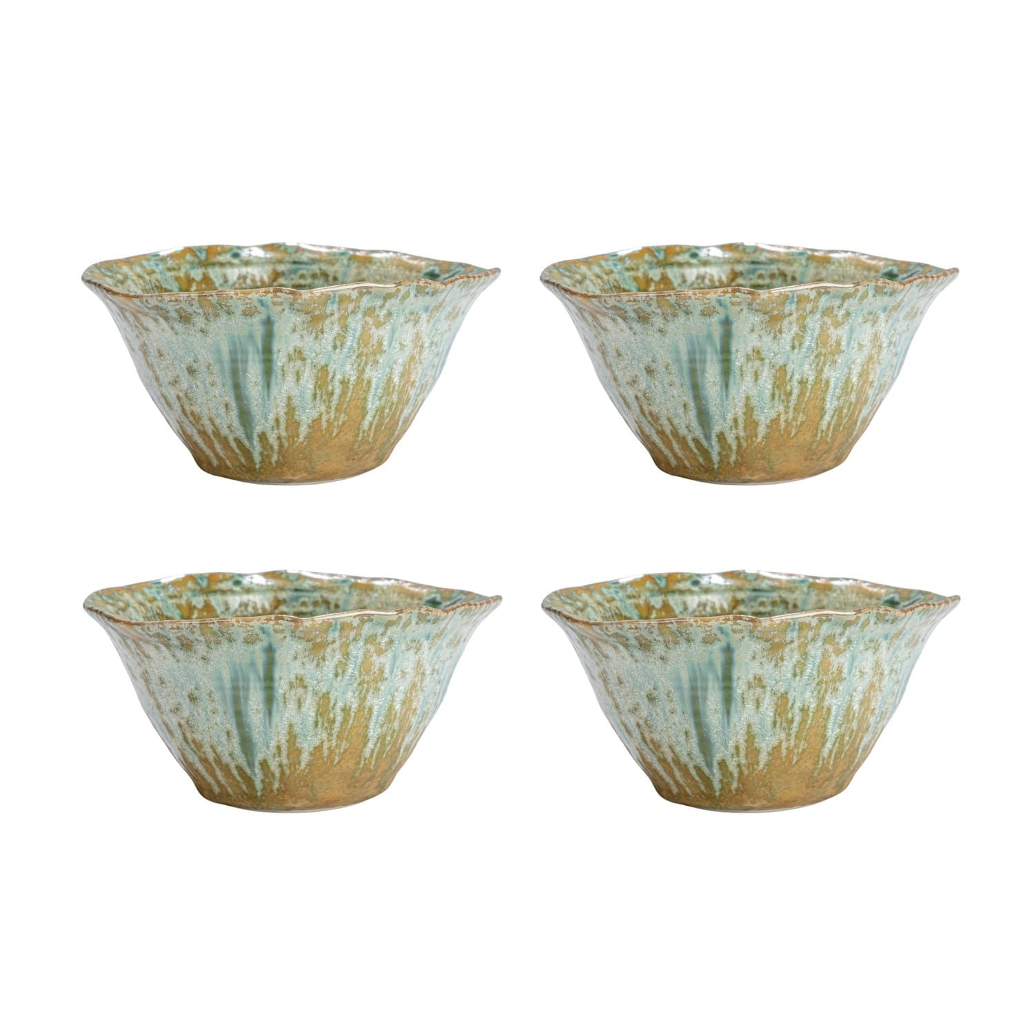 Hello Honey® 5" Teal Round Stoneware Bowl with Reactive Crackle Glaze, 4ct.