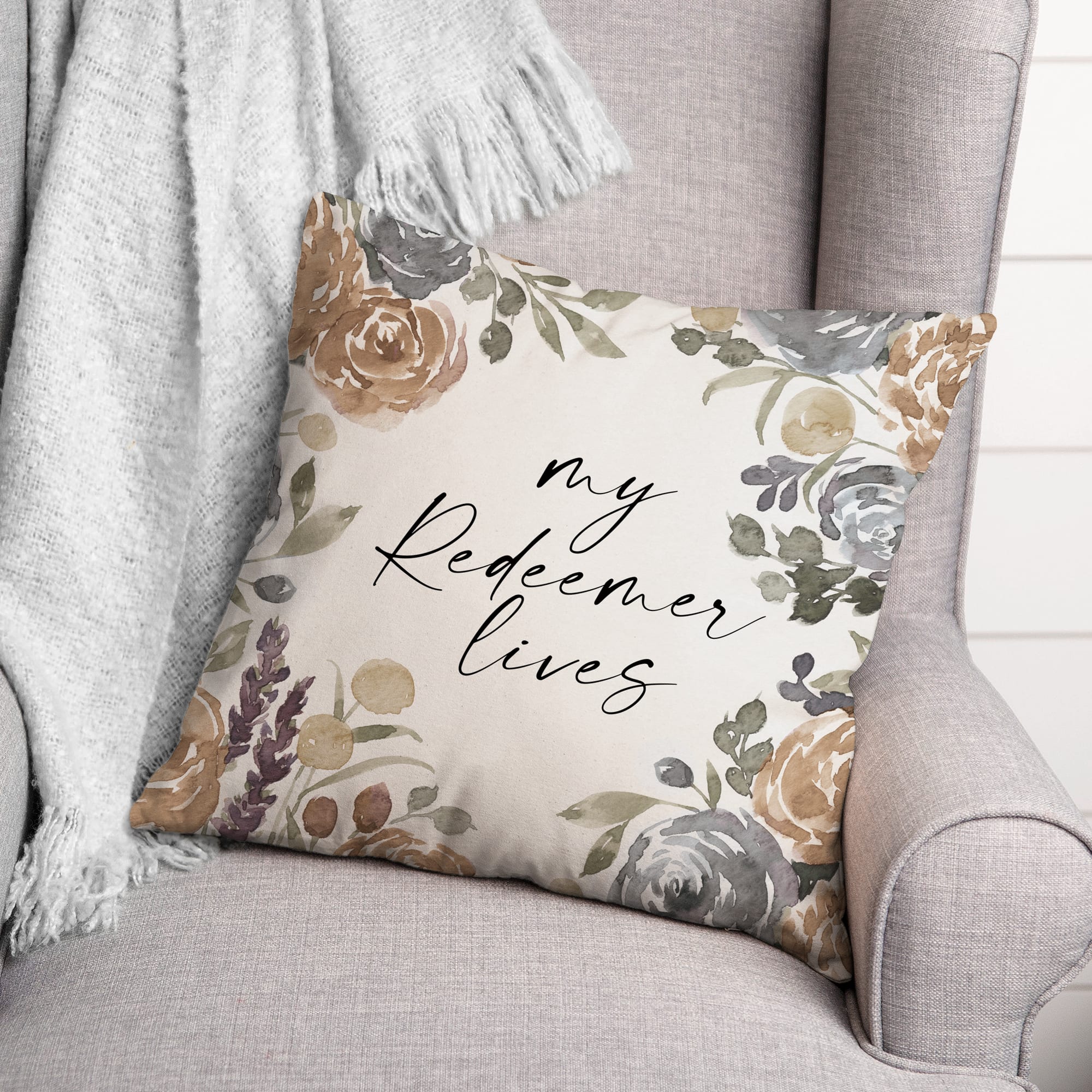 Redeemer Lives Neutral Pillow 2 18" x 18" Throw Pillow
