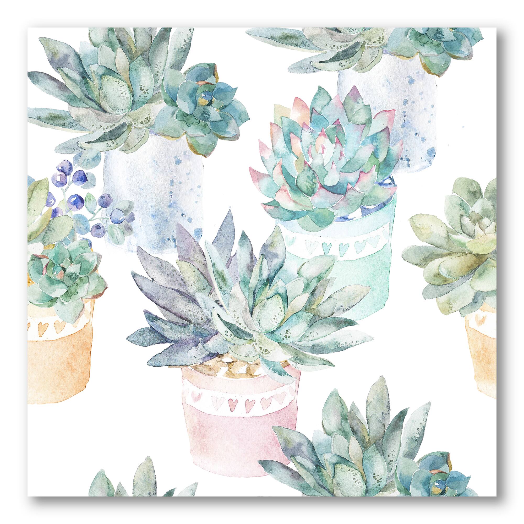 Designart - Pastel Toned Succulent Housplants - Traditional Canvas Wall Art Print