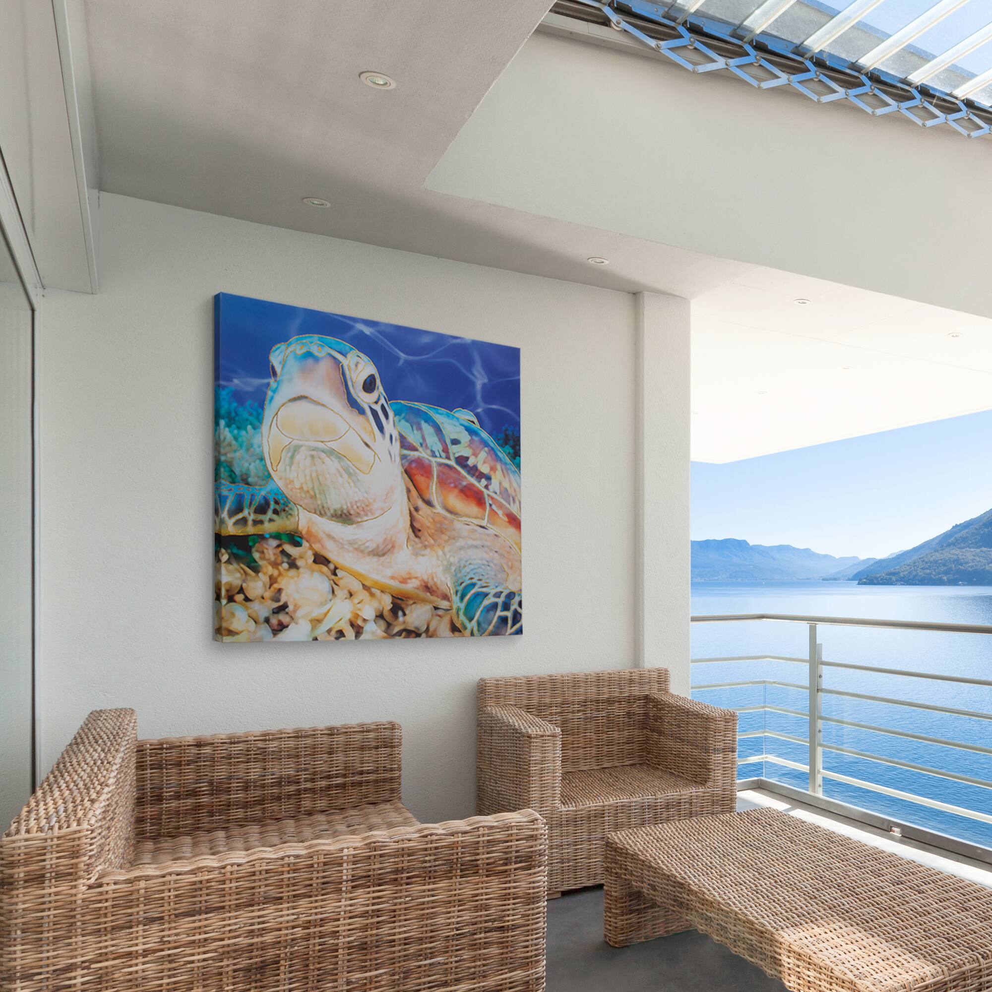 Sea Turtle Outdoor Canvas Art Print - 35&#x22;x35&#x22;