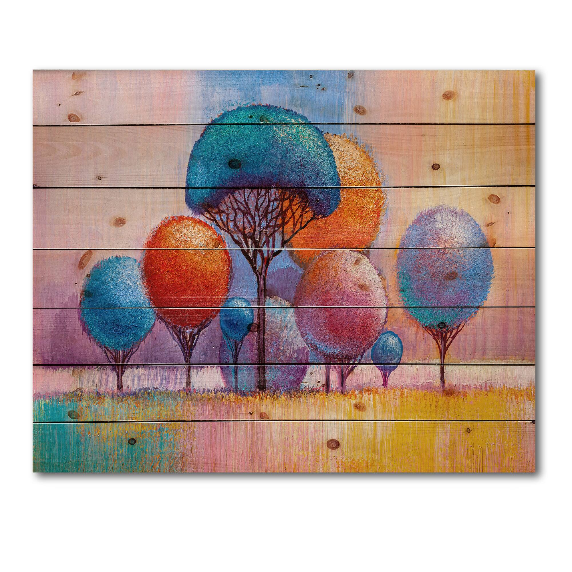 Designart - Autumn Fantasy Trees II - Modern Print on Natural Pine Wood