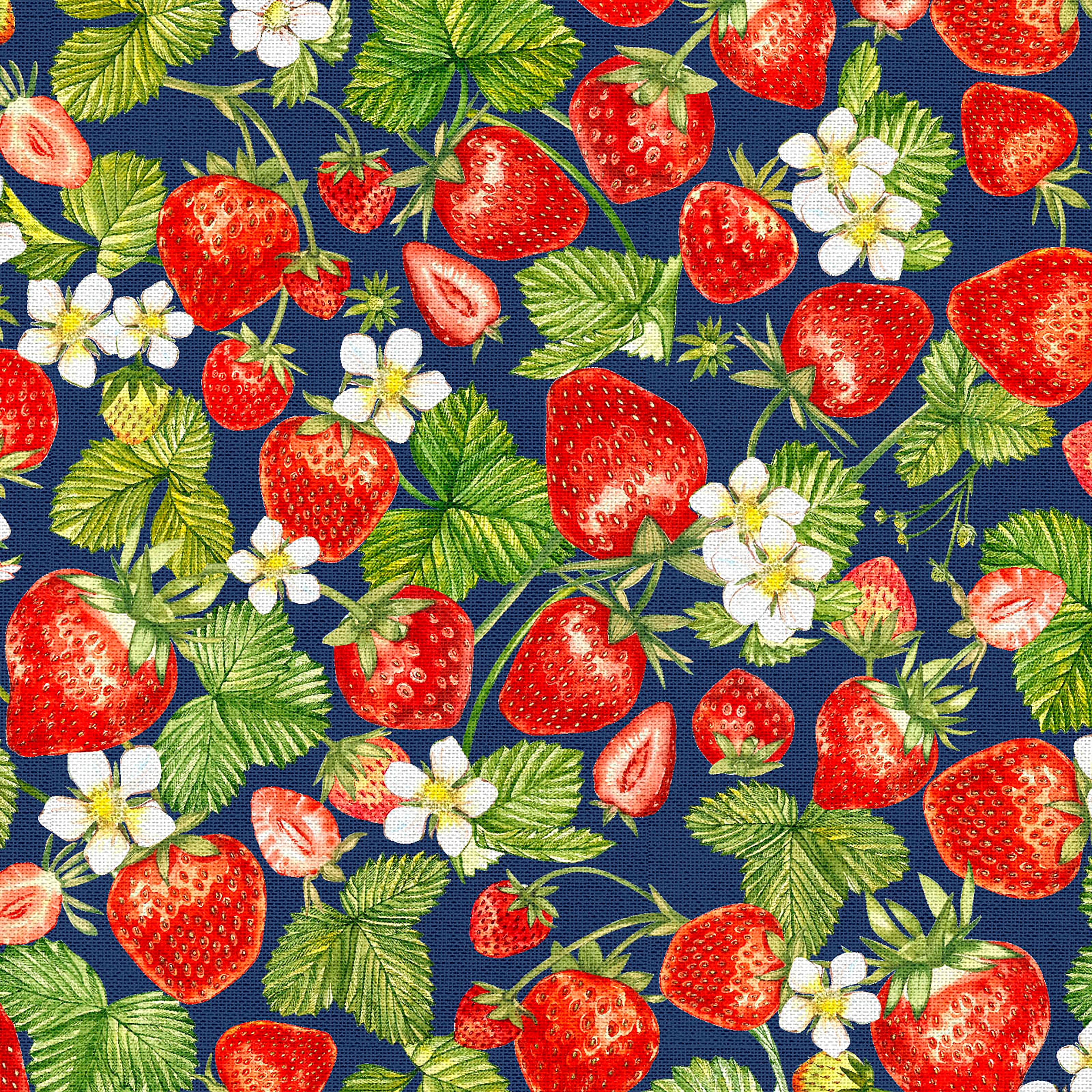 Fabric Editions Navy Strawberry Cotton Fabric