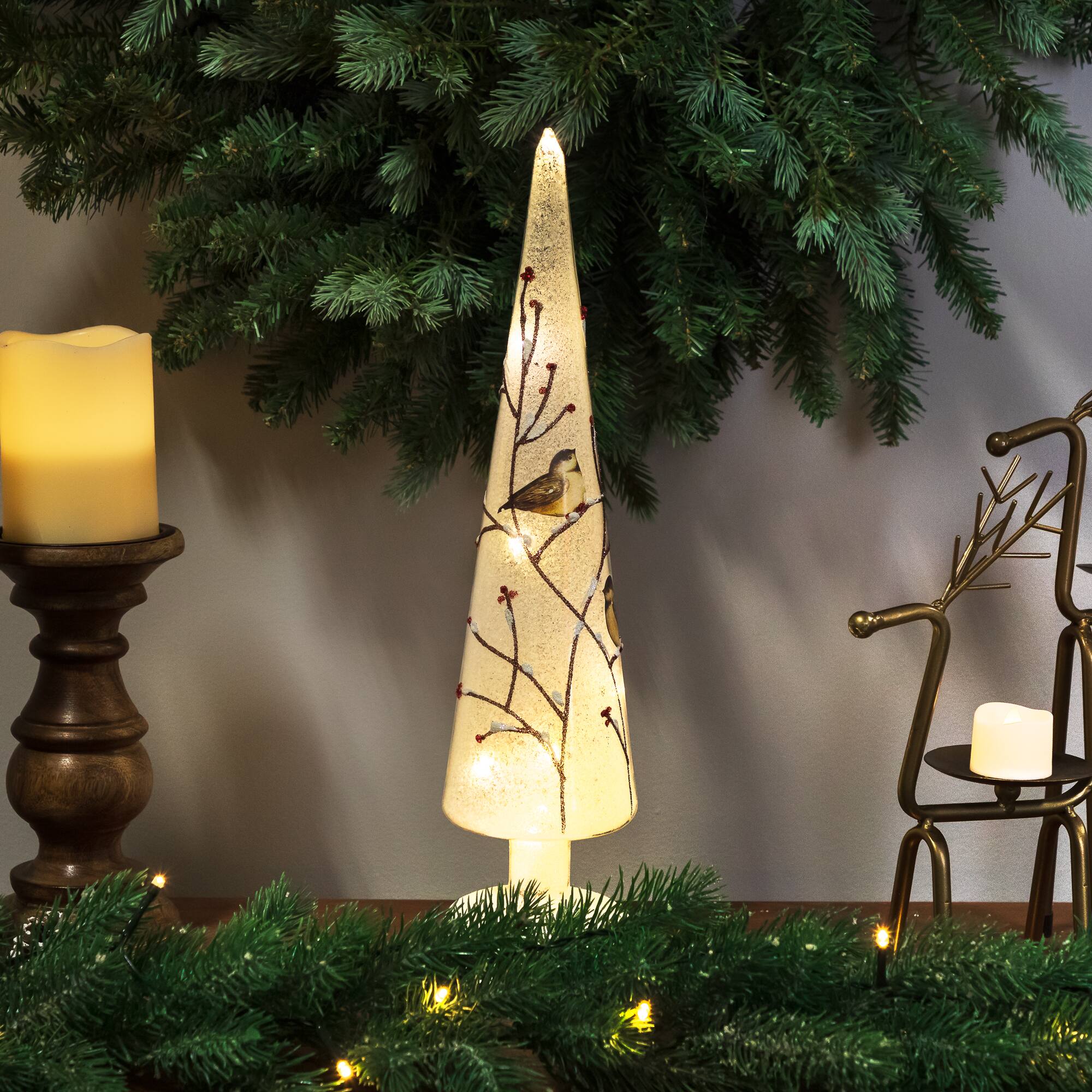 16" LED Lighted Frosted Glass Cone Christmas Tree Table Top Decoration