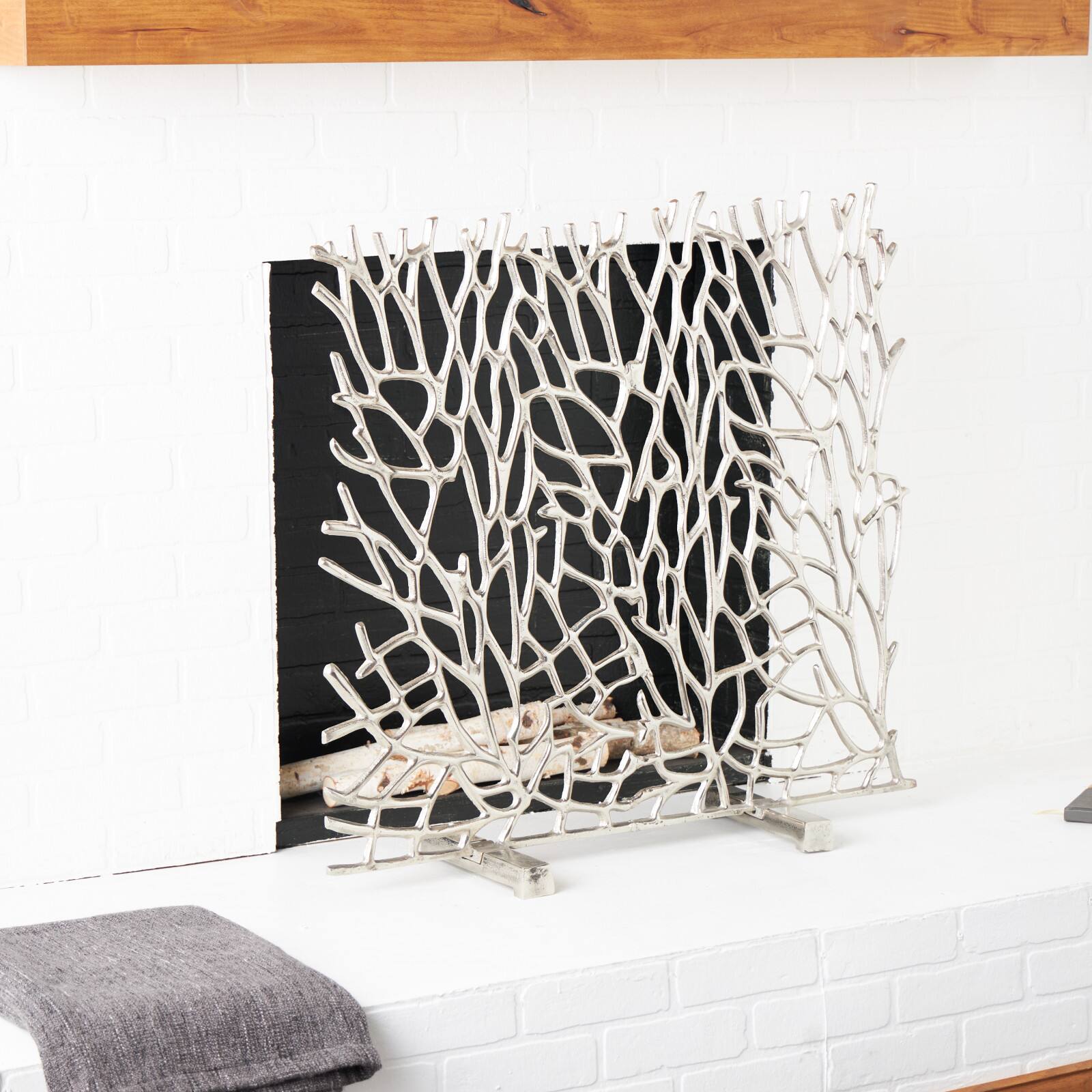 Coral Inspired Single Panel Aluminum Fireplace Screen