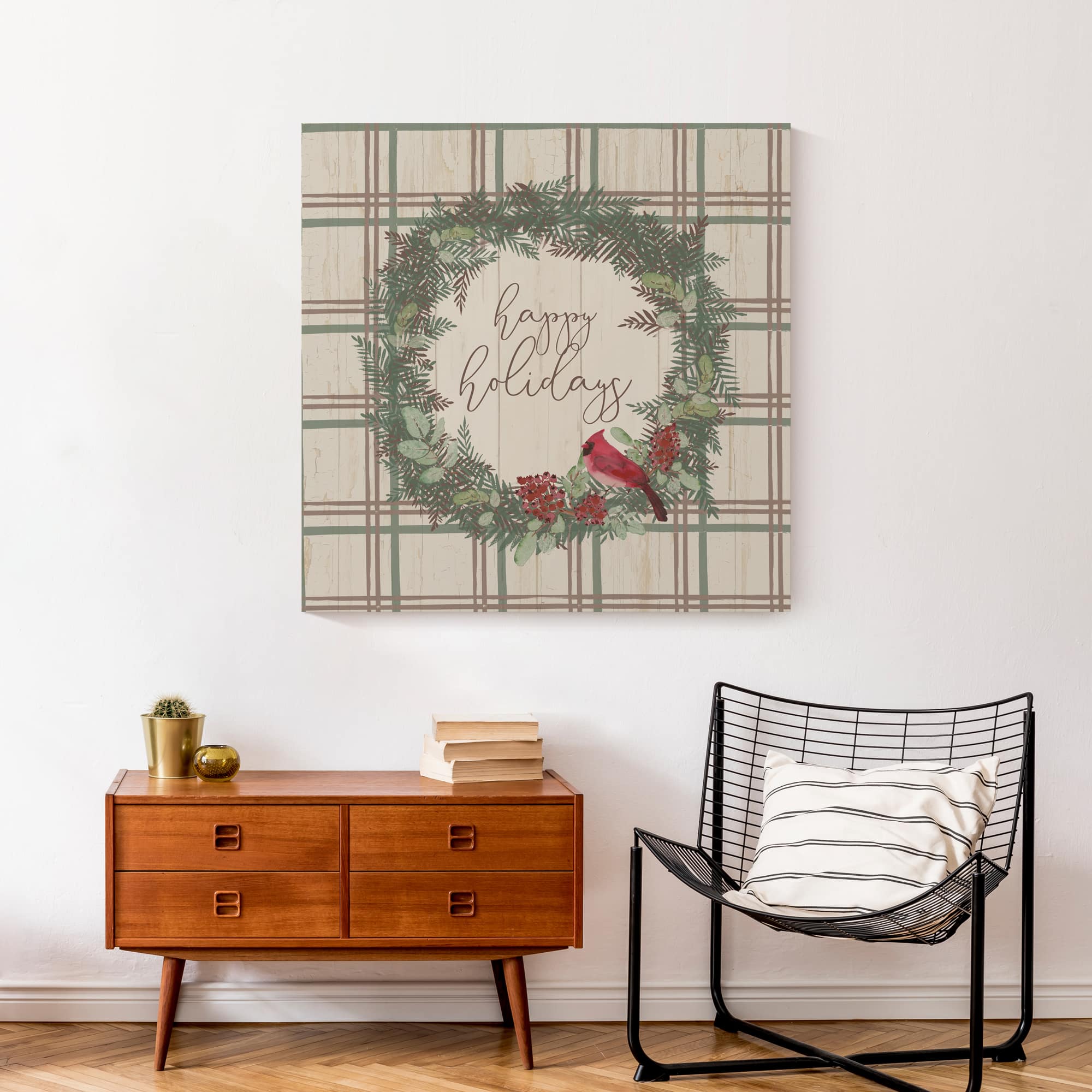 Happy Holidays Plaid Canvas Wall Art