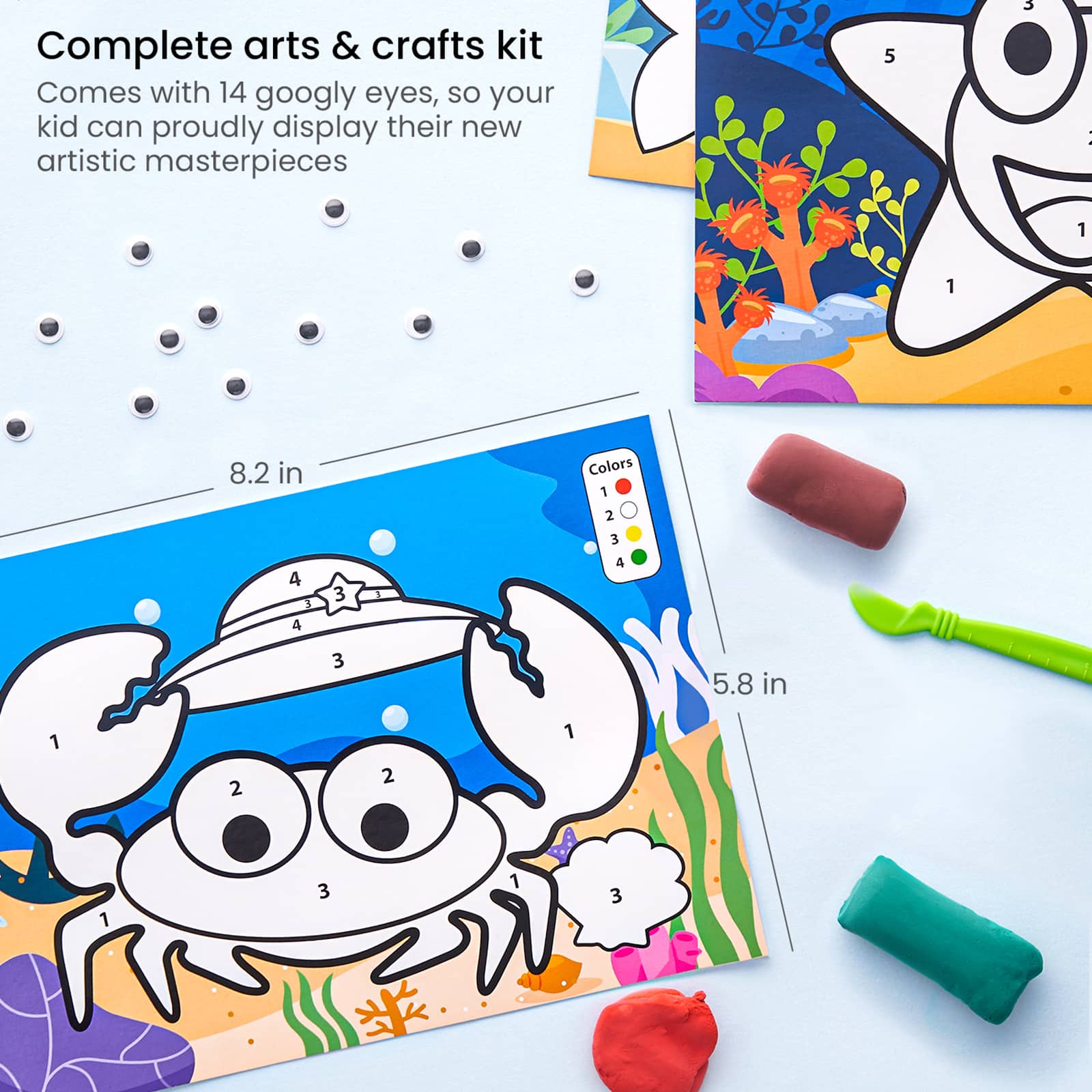 Arteza&#xAE; Kids Sea Life Clay By Numbers Kit, 56 pcs
