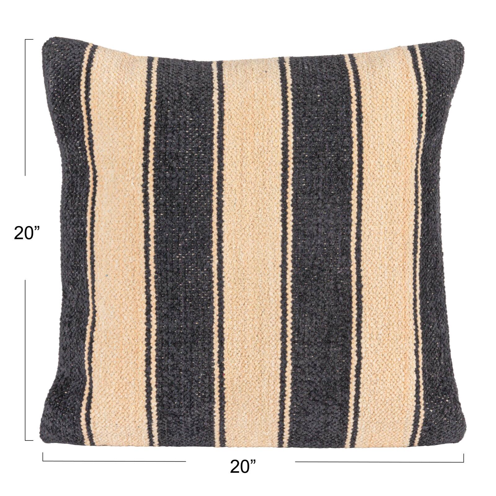 Hello Honey&#xAE; 20&#x22; Black &#x26; Cream Striped Cotton Blend Chenille Pillow