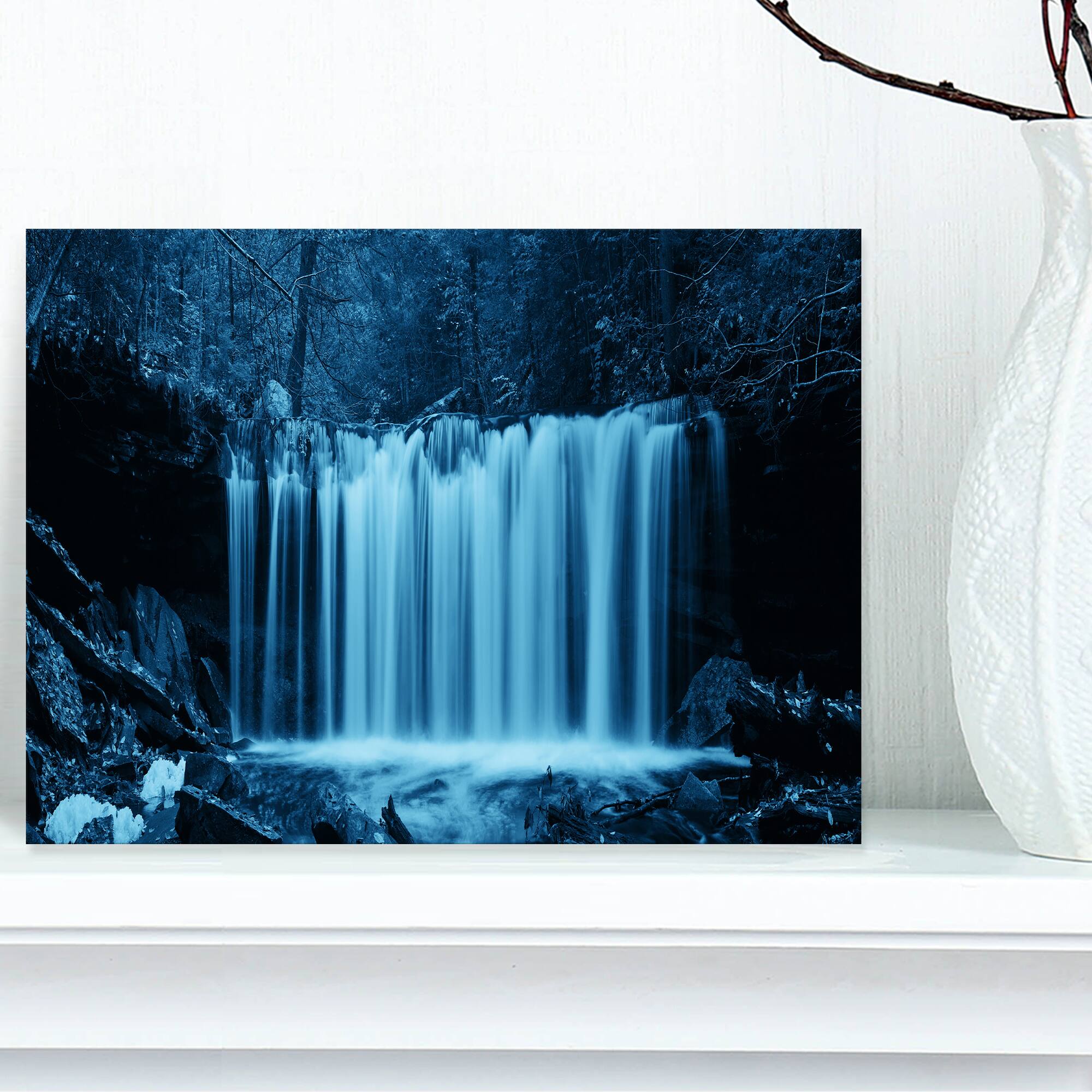 Designart - Waterfalls in Wood Black and White - Landscape Canvas Art Print