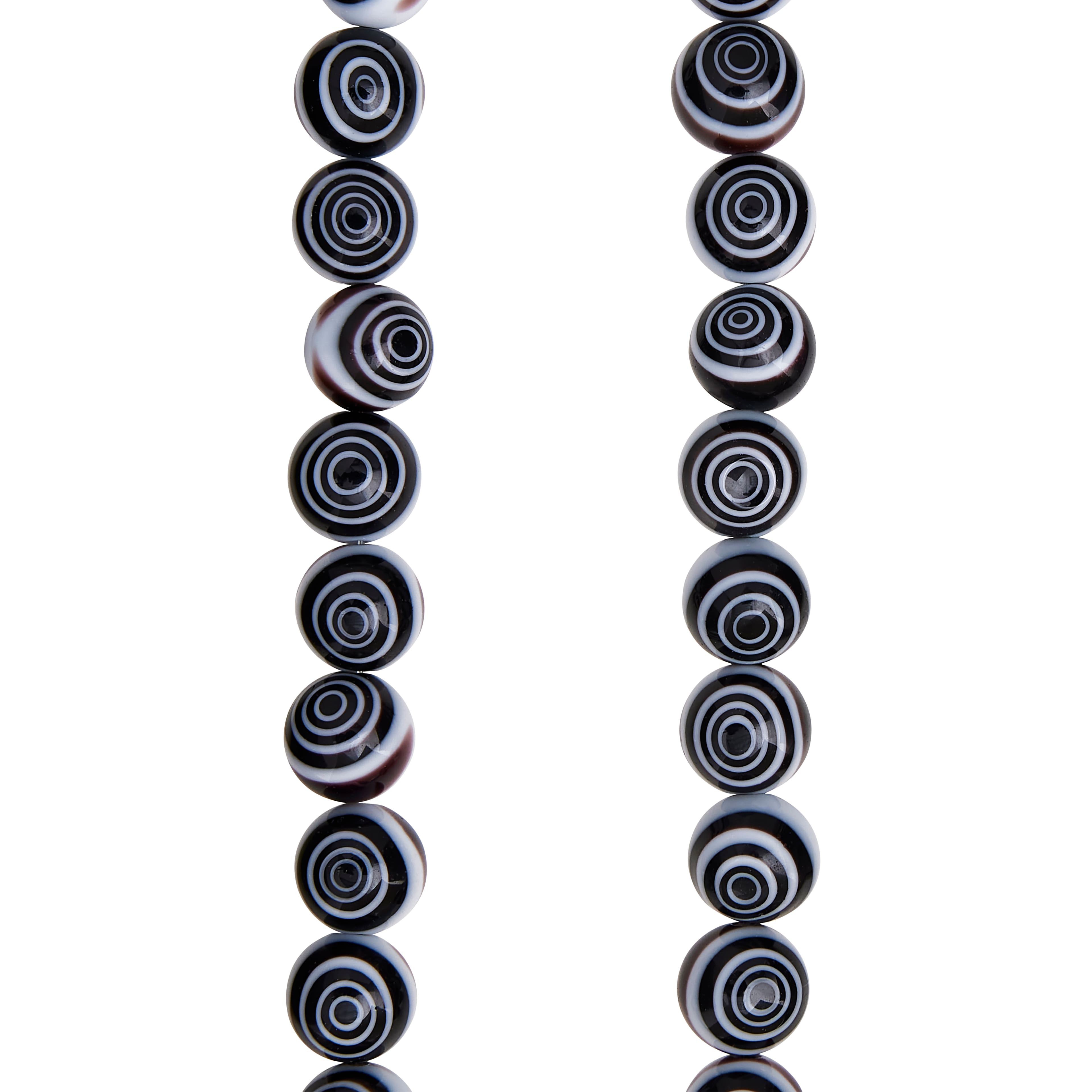 12 Pack: Black &#x26; White Eye-Dot Glass Round Beads, 10mm by Bead Landing&#x2122;