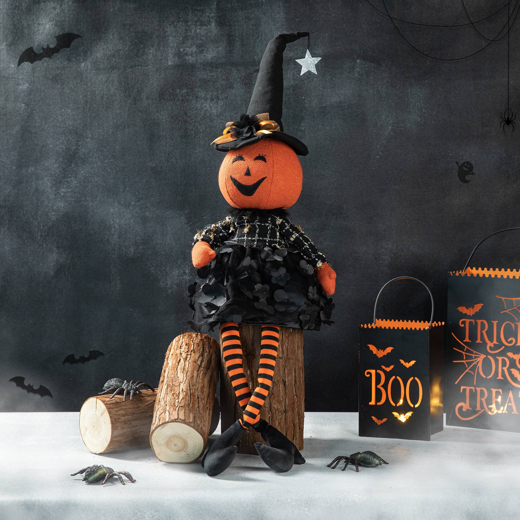 Glitzhome® 30" Halloween Fabric Dressed Pumpkin Sitter