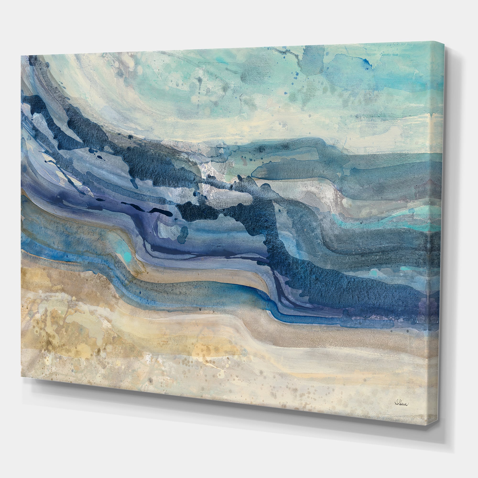 Designart - Coast Blue Sea Waves Watercolour - Modern Farmhouse Canvas Art