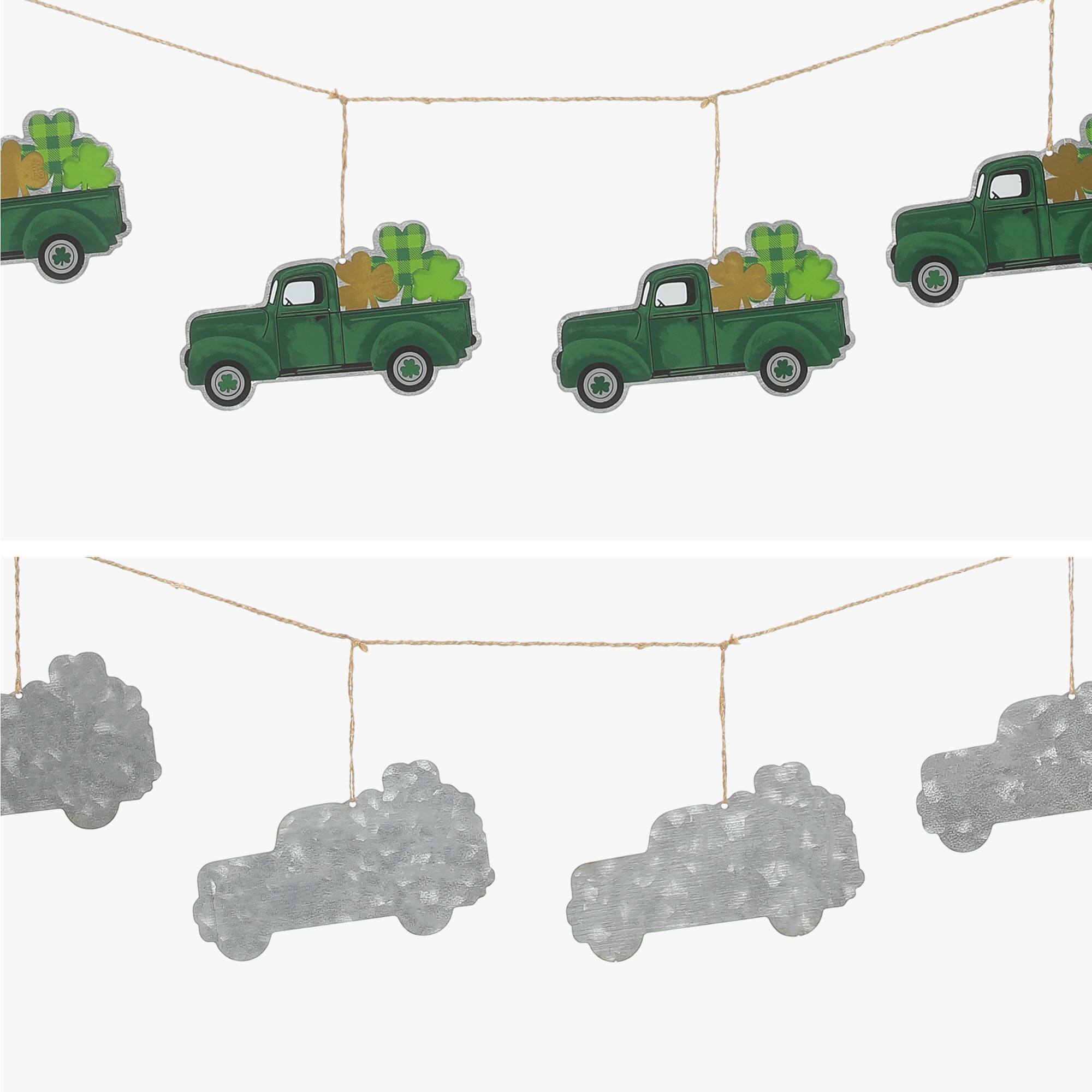 Glitzhome® St. Patrick's Metal Trucks Garland