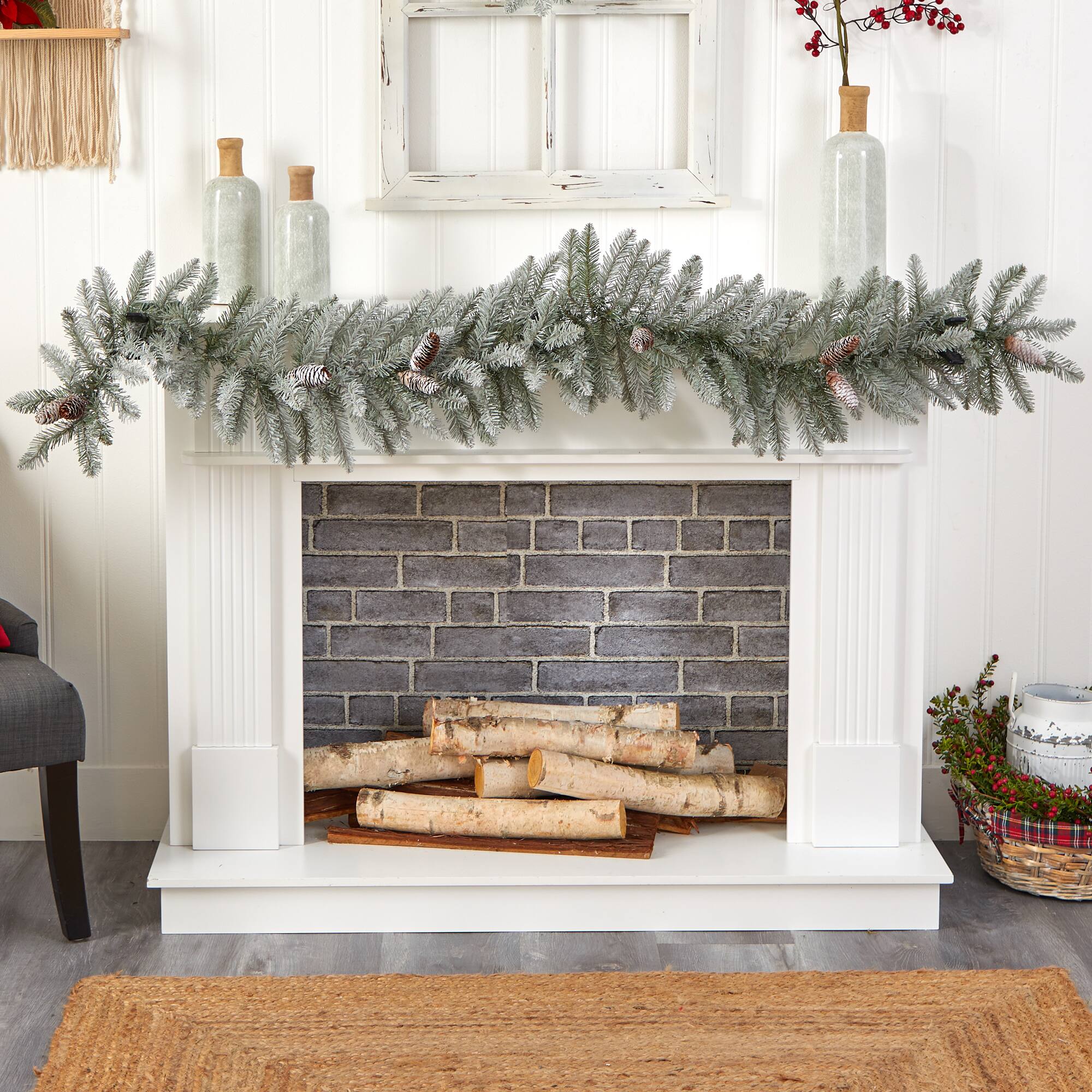 6ft. Pre-Lit LED Frosted Christmas Garland with Pinecones