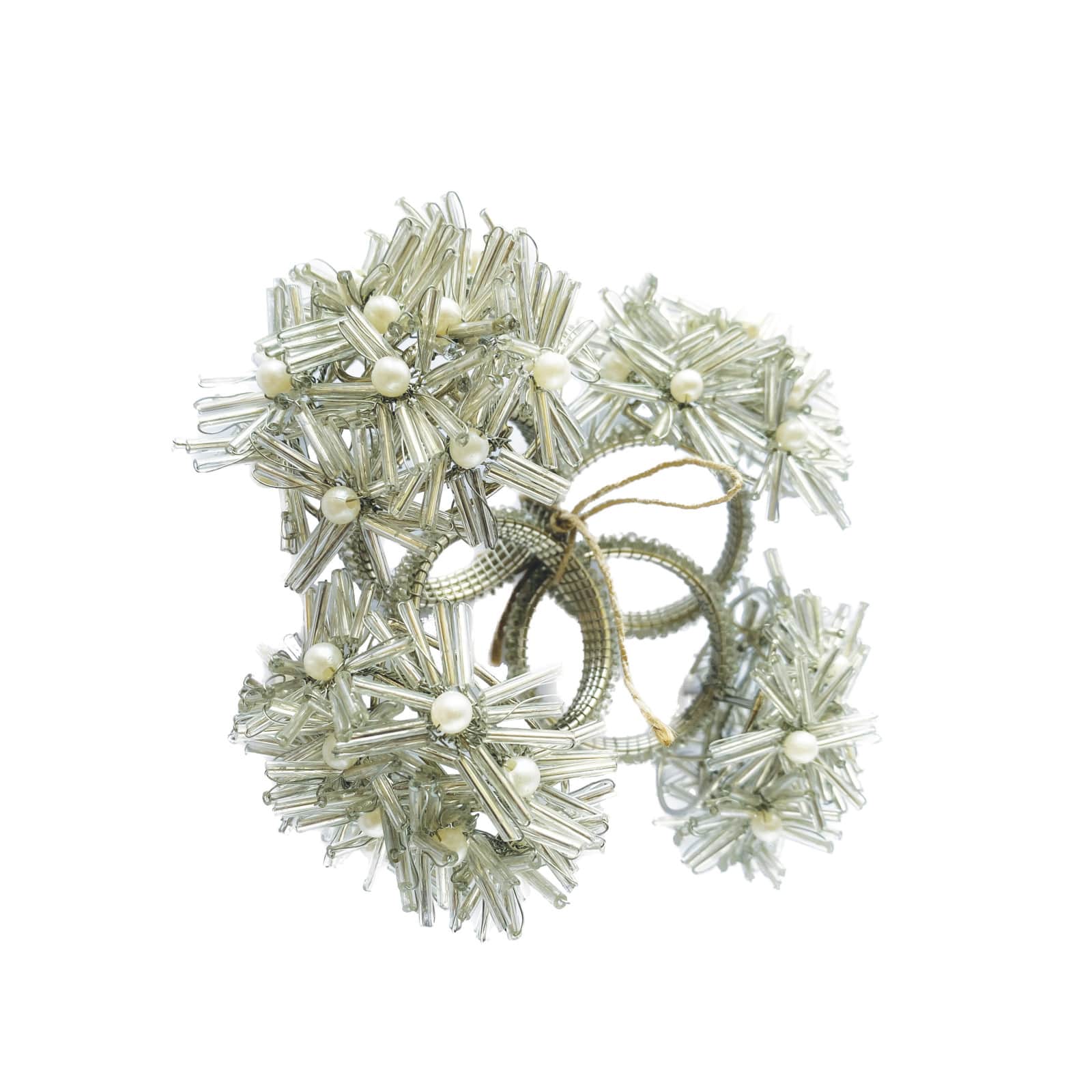 Hello Honey® Silver Glass Beaded Floral Metal Napkin Rings, 4ct.