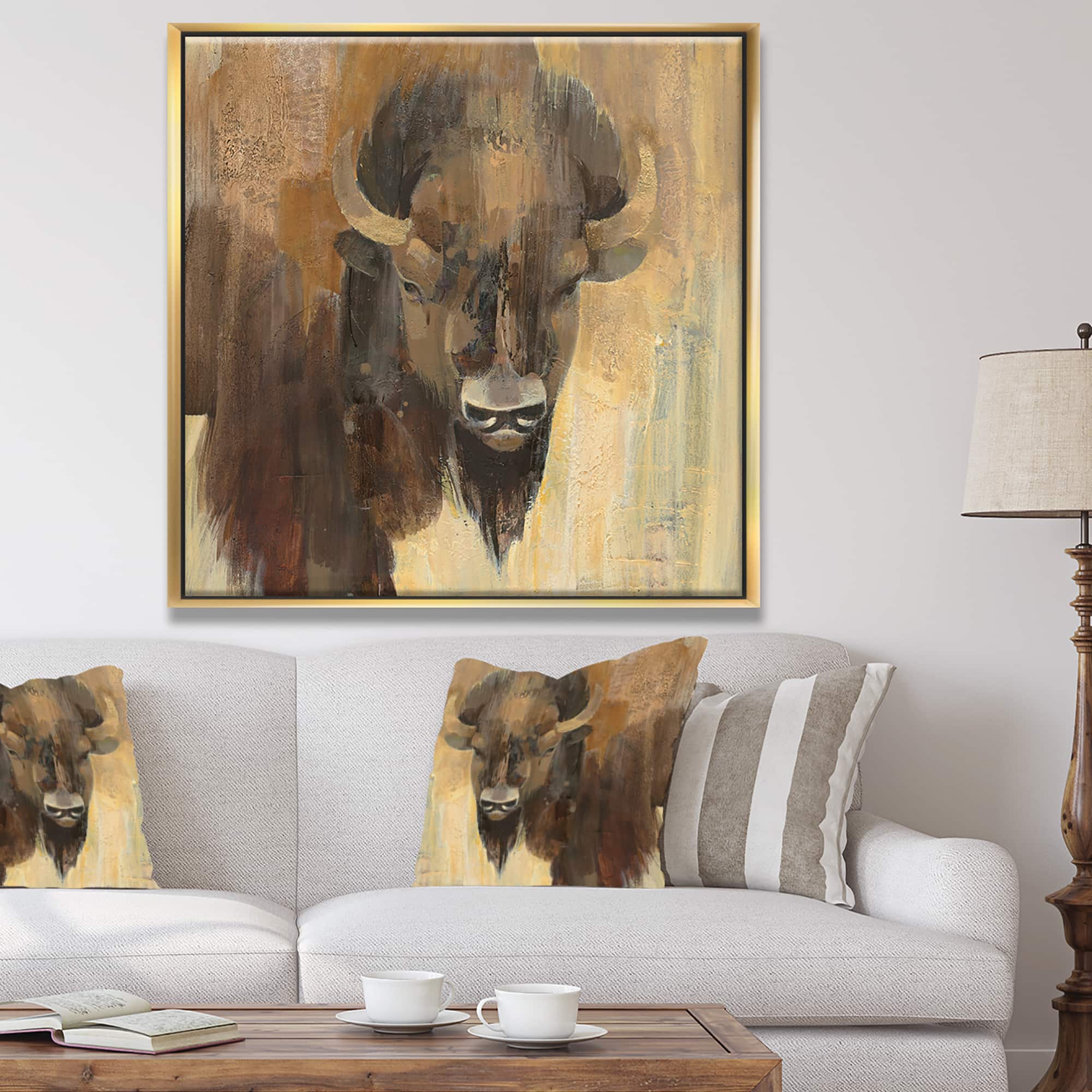 Designart - Into the Wild Gold Buffalo - Modern Farmhouse Framed Canvas