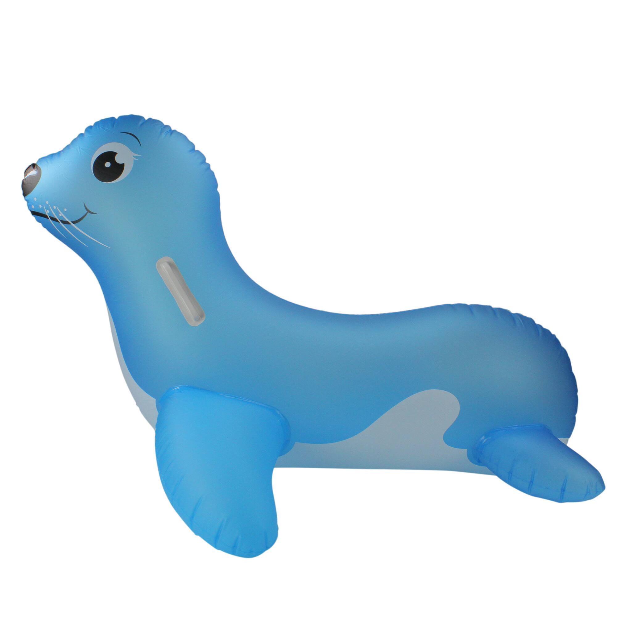 46&#x22; Blue Sea Lion Inflatable Ride-On Pool Float with Handles