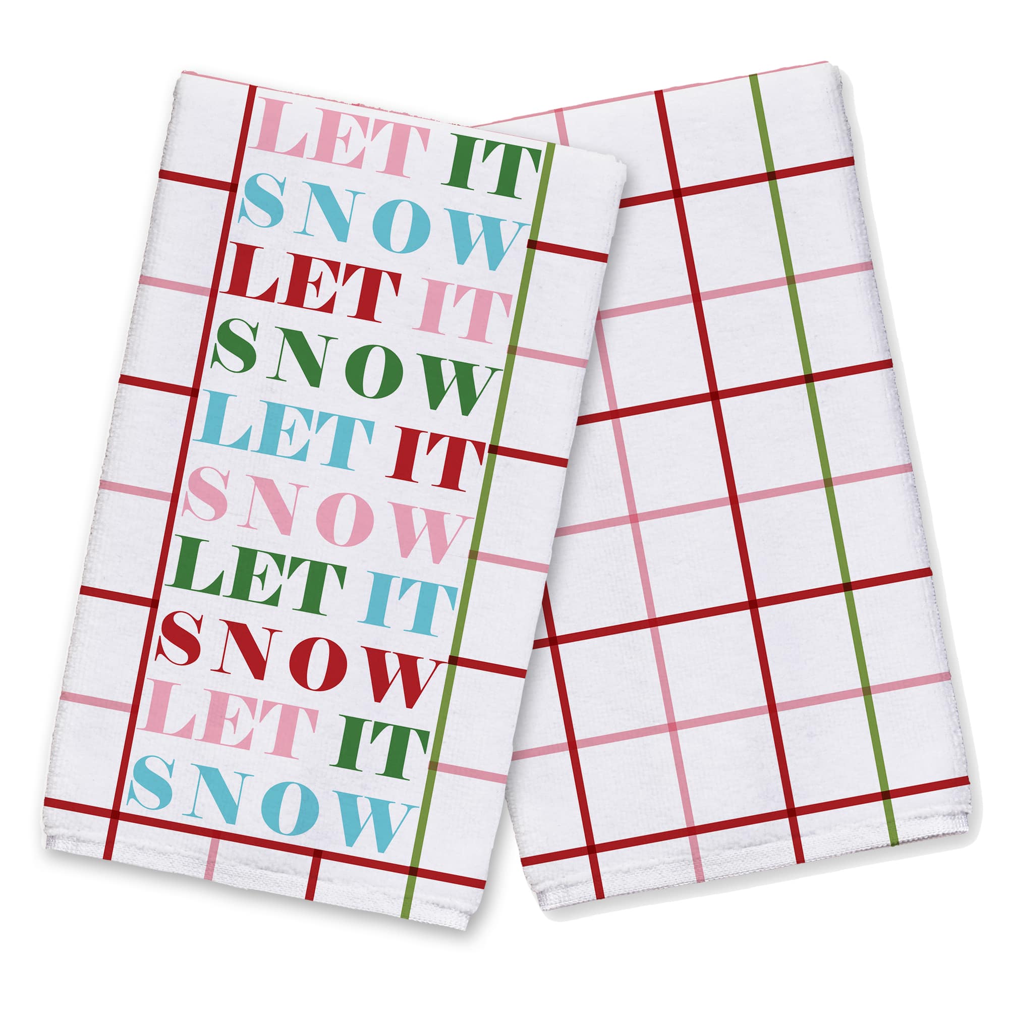 Let It Snow Grid Tea Towels - Set of 2