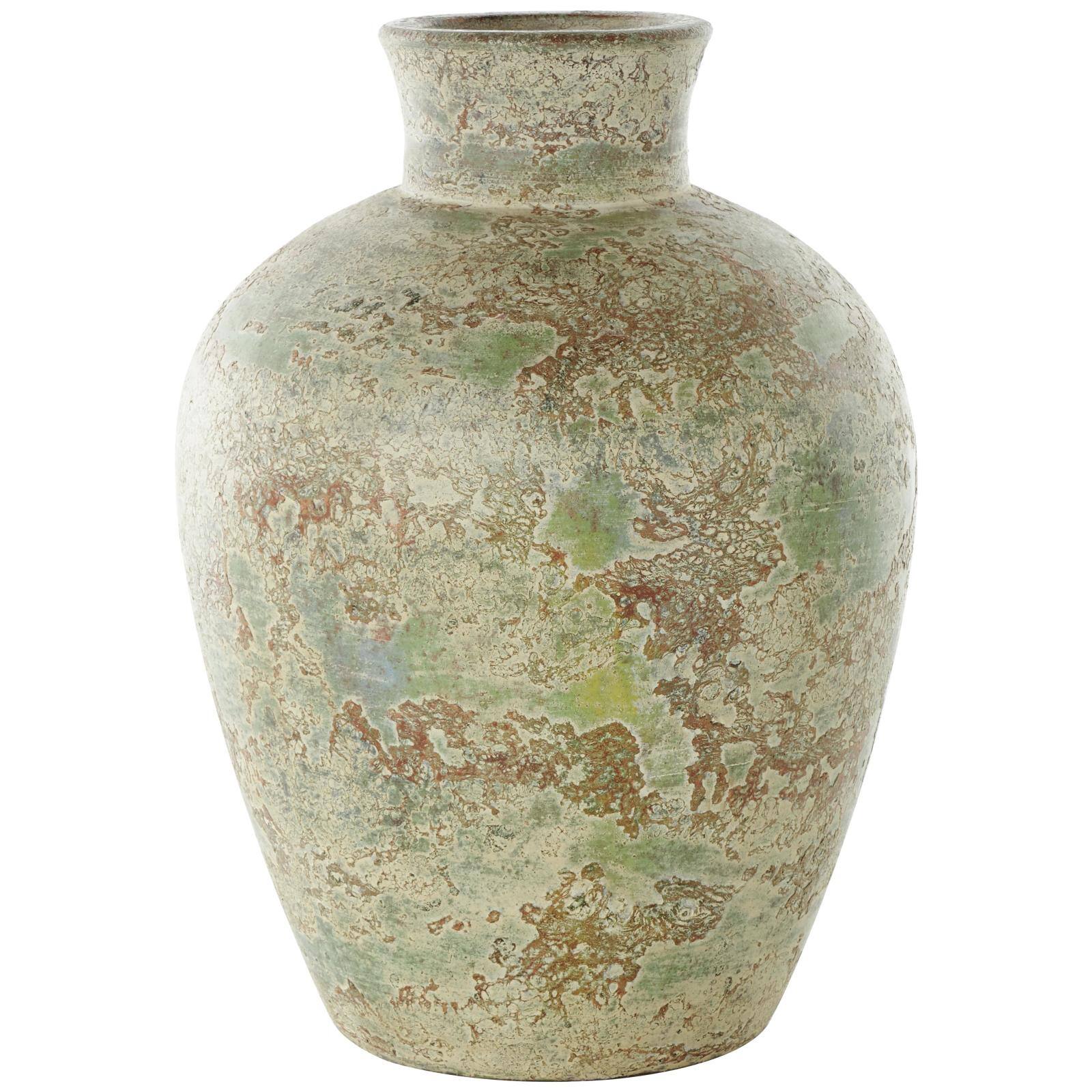 Brown Ceramic Vase with Green Accents