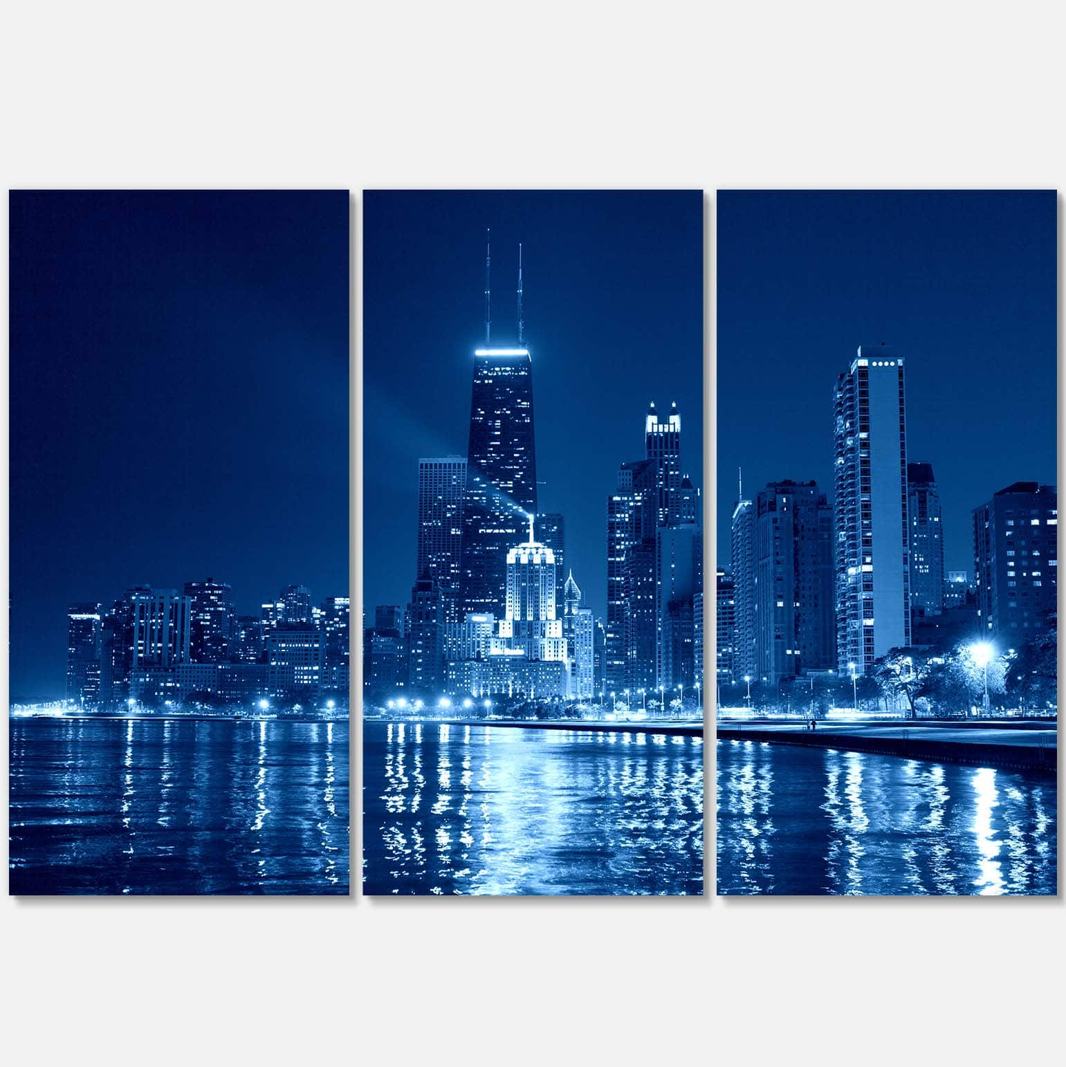 Designart - Blue Chicago Skyline Night - Cityscape Photo Canvas Print