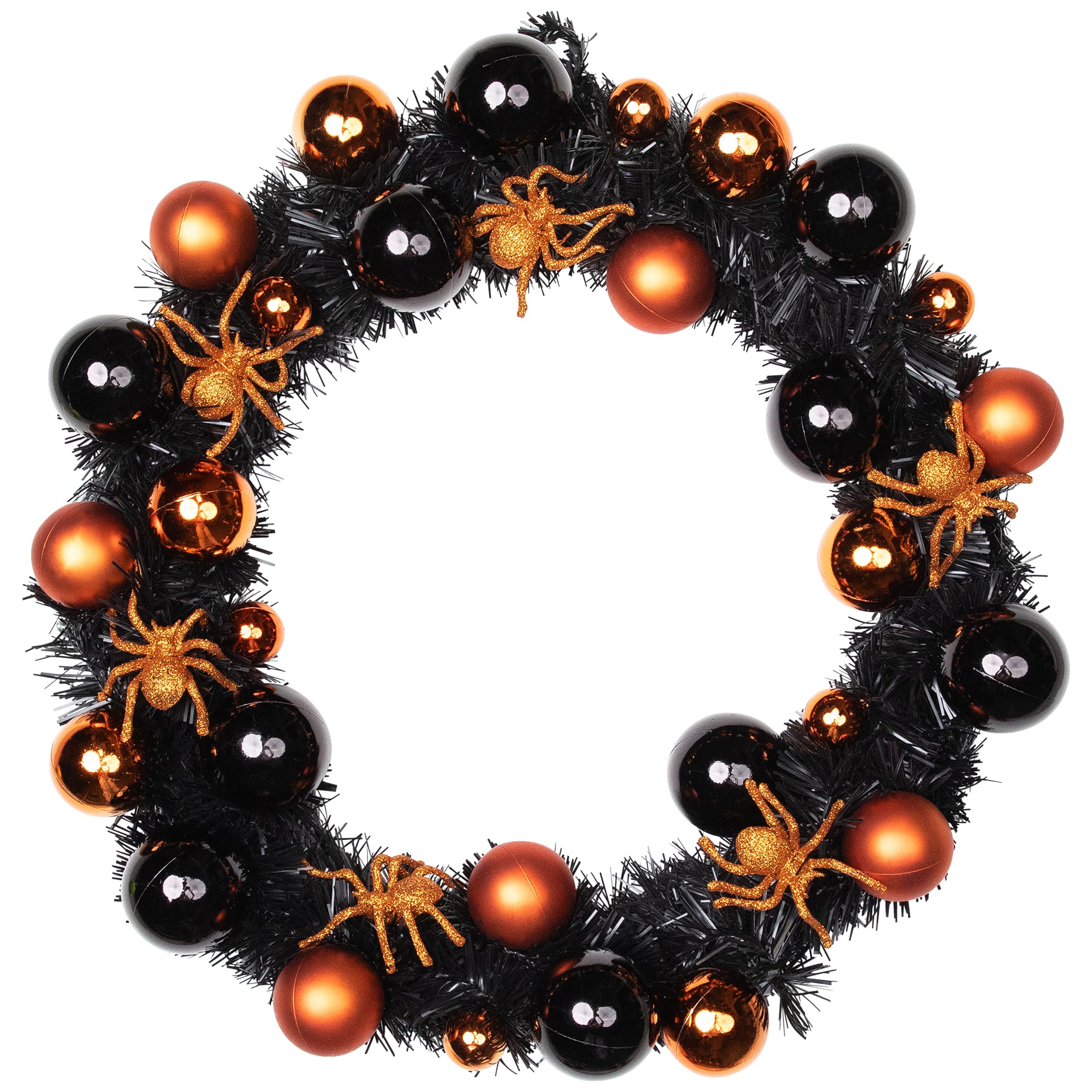 18'' Unlit Orange Spiders and Ornaments Halloween Wreath