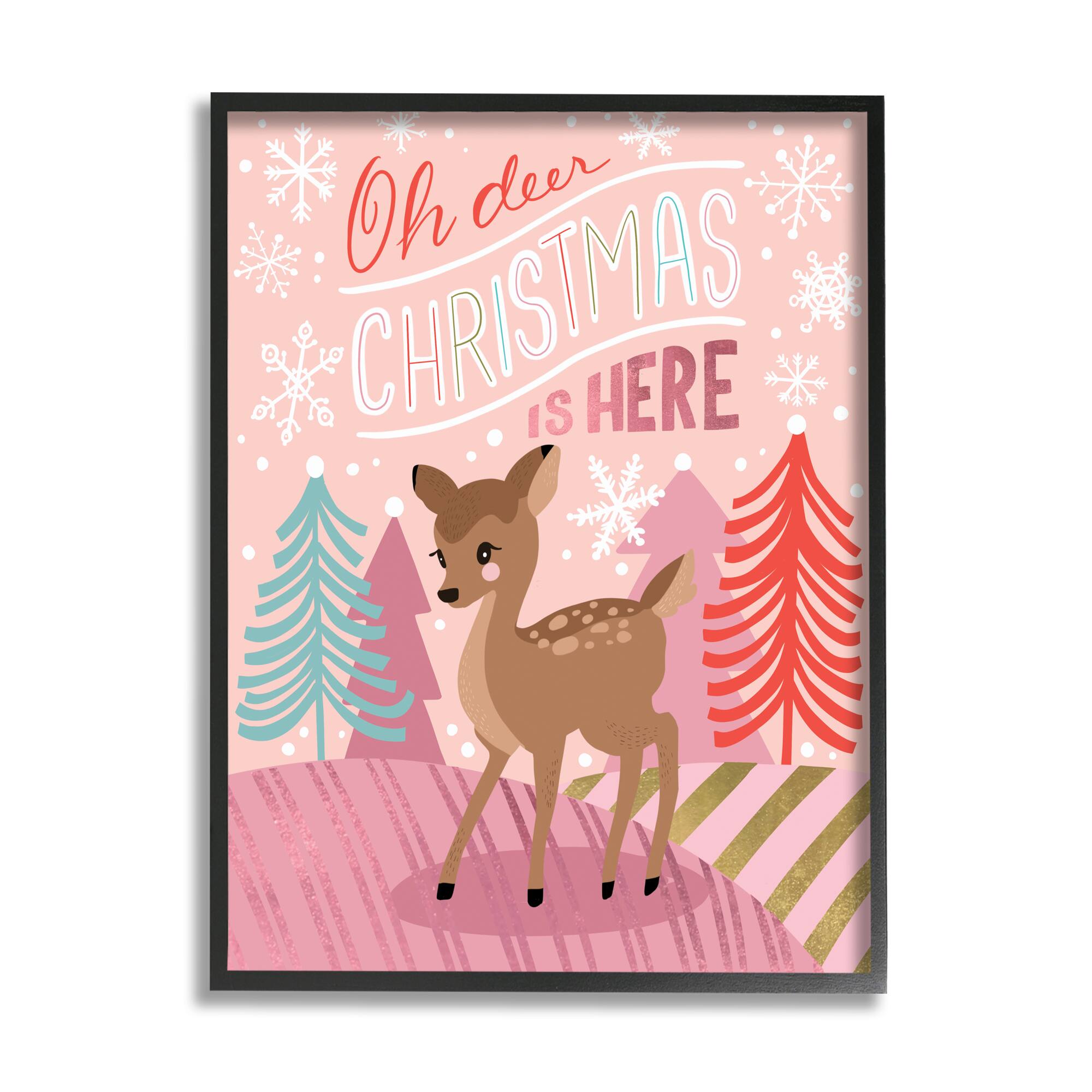 Stupell Industries Oh Deer Christmas Is Here Phrase Framed Giclee Art