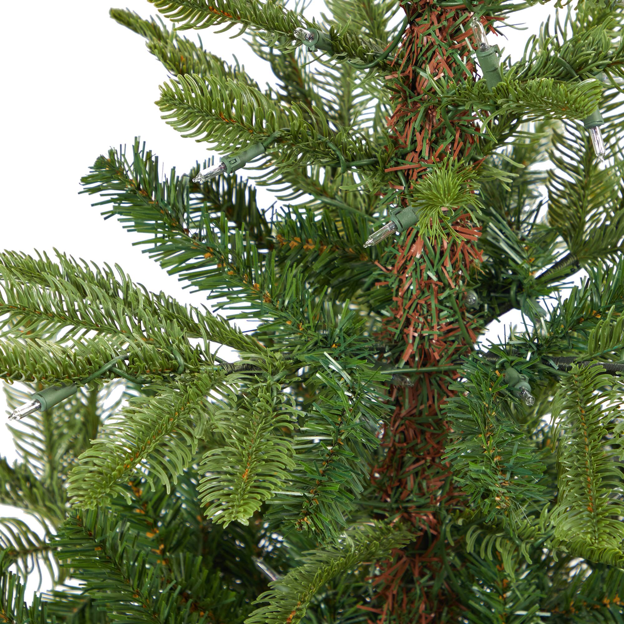 4.5ft. Pre-Lit Layered Washington Spruce Artificial Christmas Tree In White Planter, Clear LED Lights