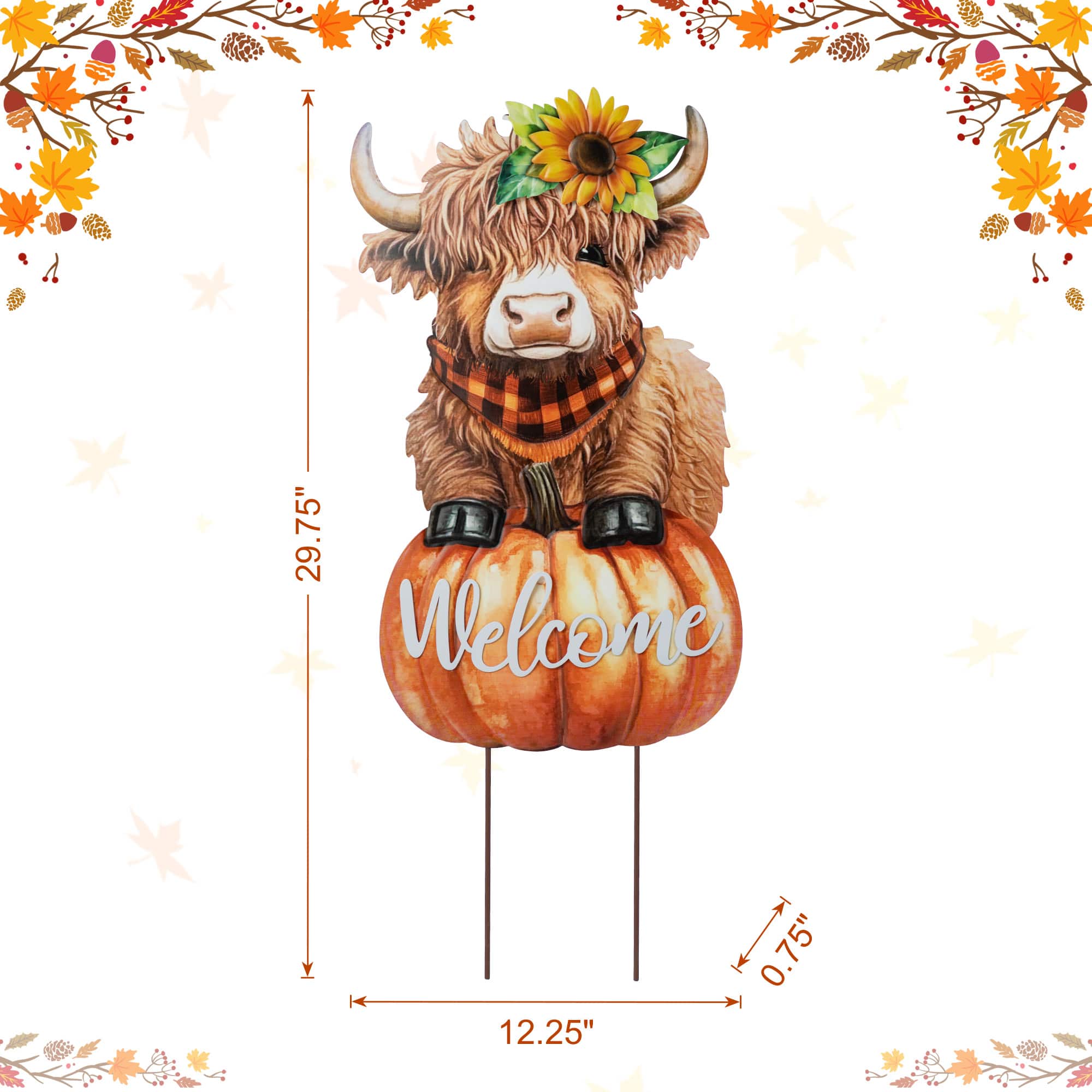 Glitzhome&#xAE; 29.75&#x22; Fall Highland Cow Yard Stake or Wall Decor