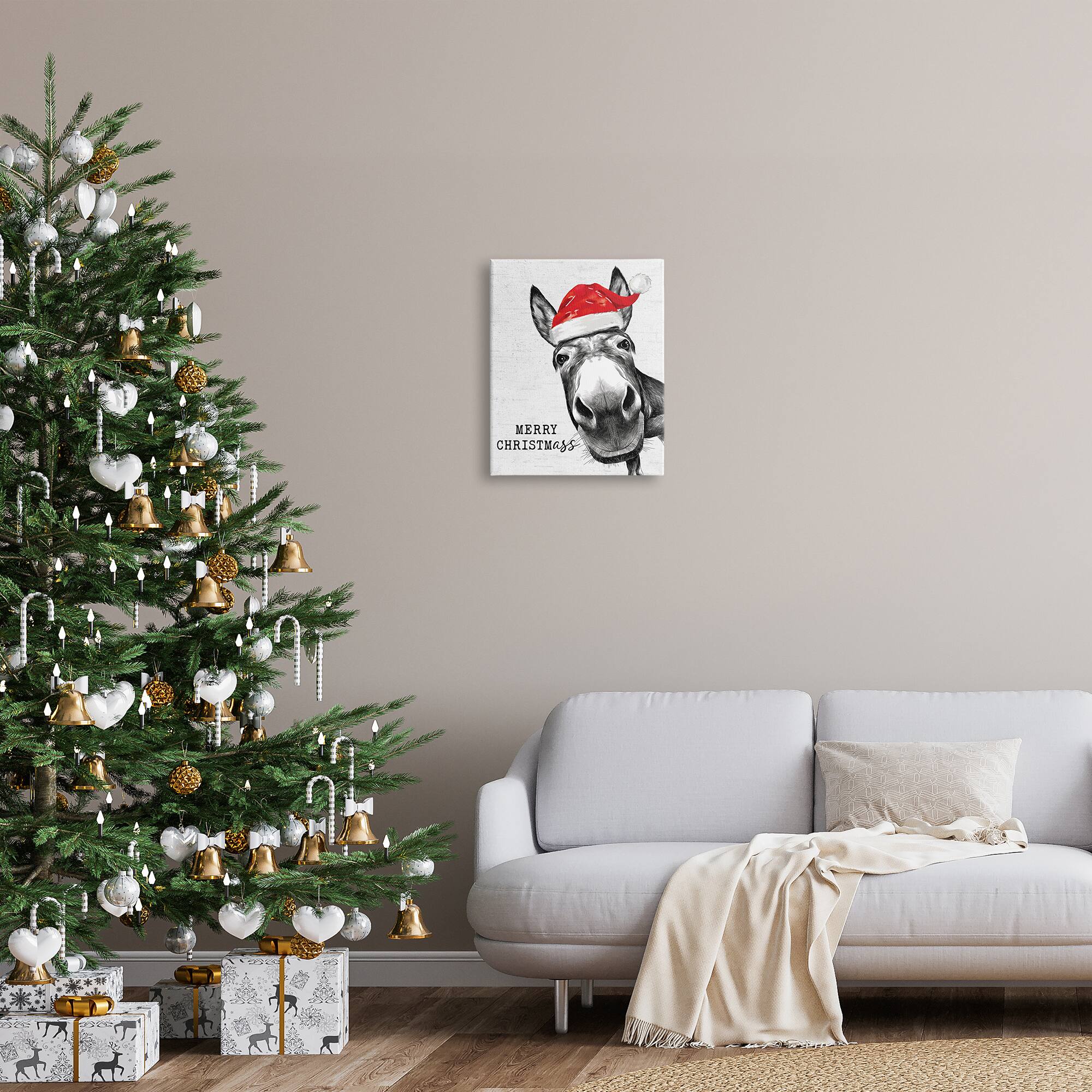 Stupell Industries Merry Christmass Funny Donkey Canvas Wall Art