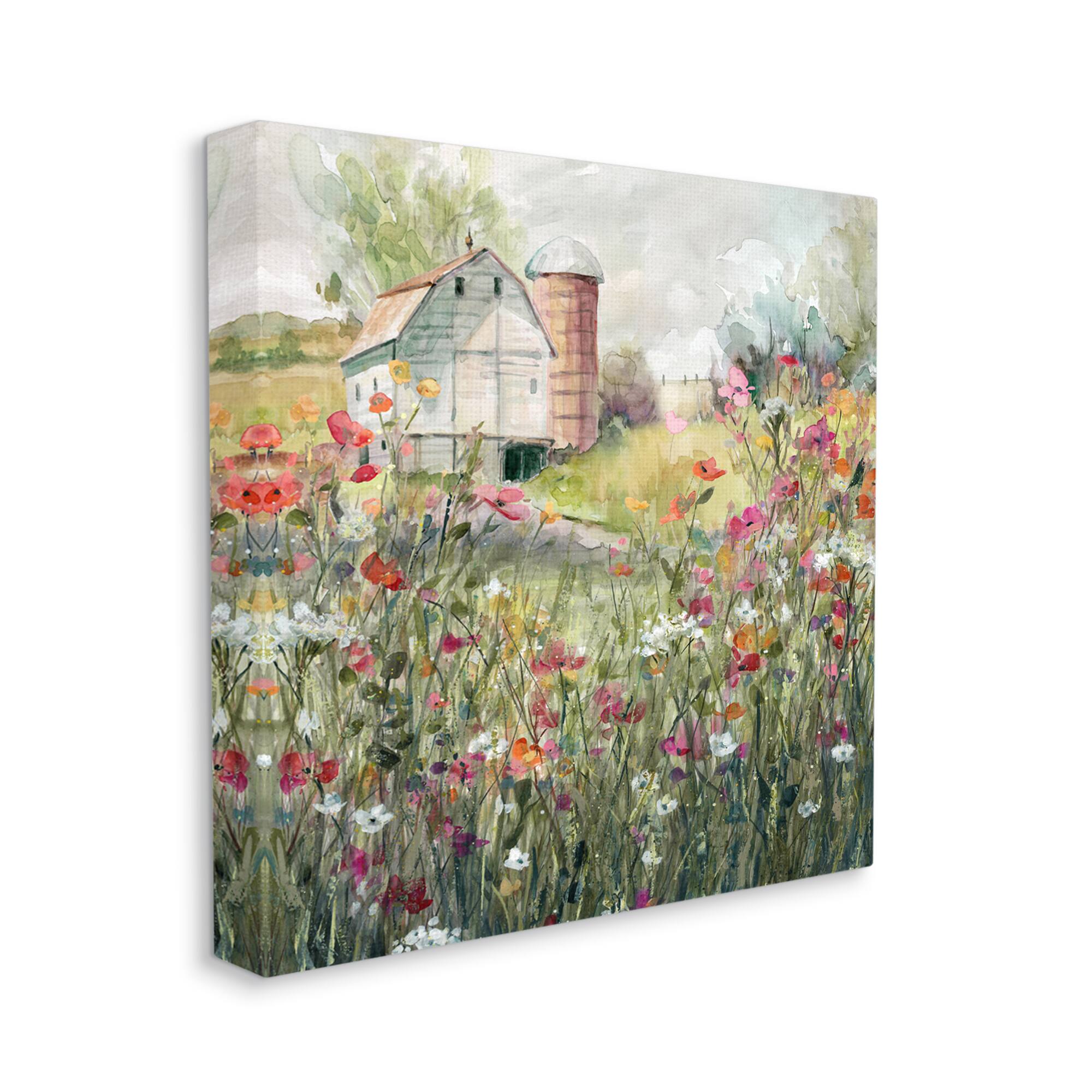 Stupell Industries Vibrant Flower Blossoms Rural Barn Canvas Wall Art