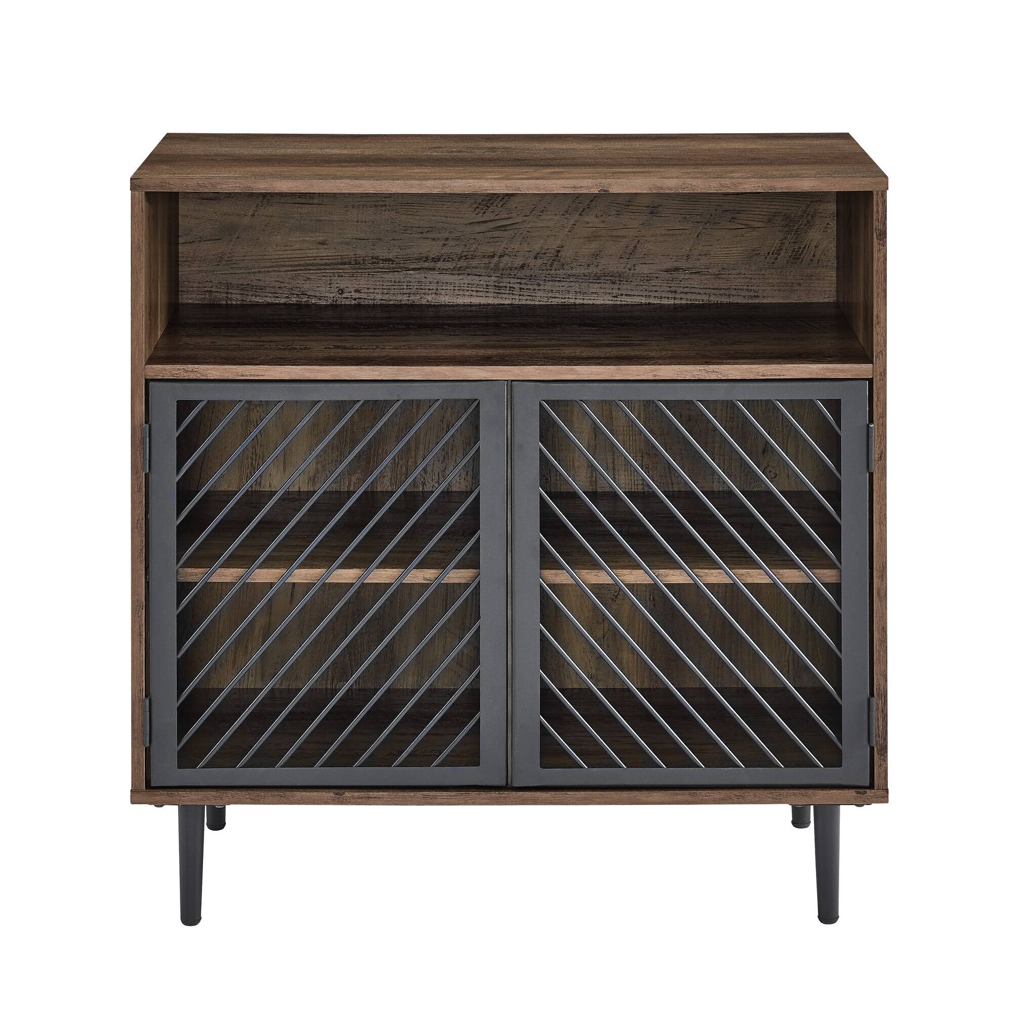 Walker Edison 32" Reclaimed Barnwood Modern Slanted Metal Door Accent Cabinet
