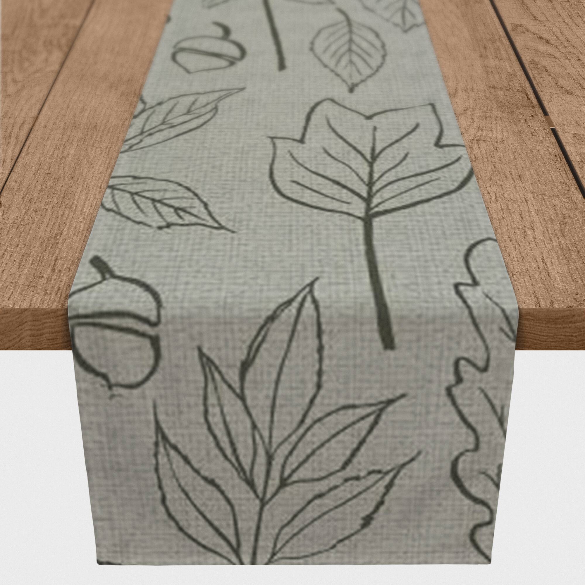 90'' Green Leaf Pattern Cotton Twill Runner