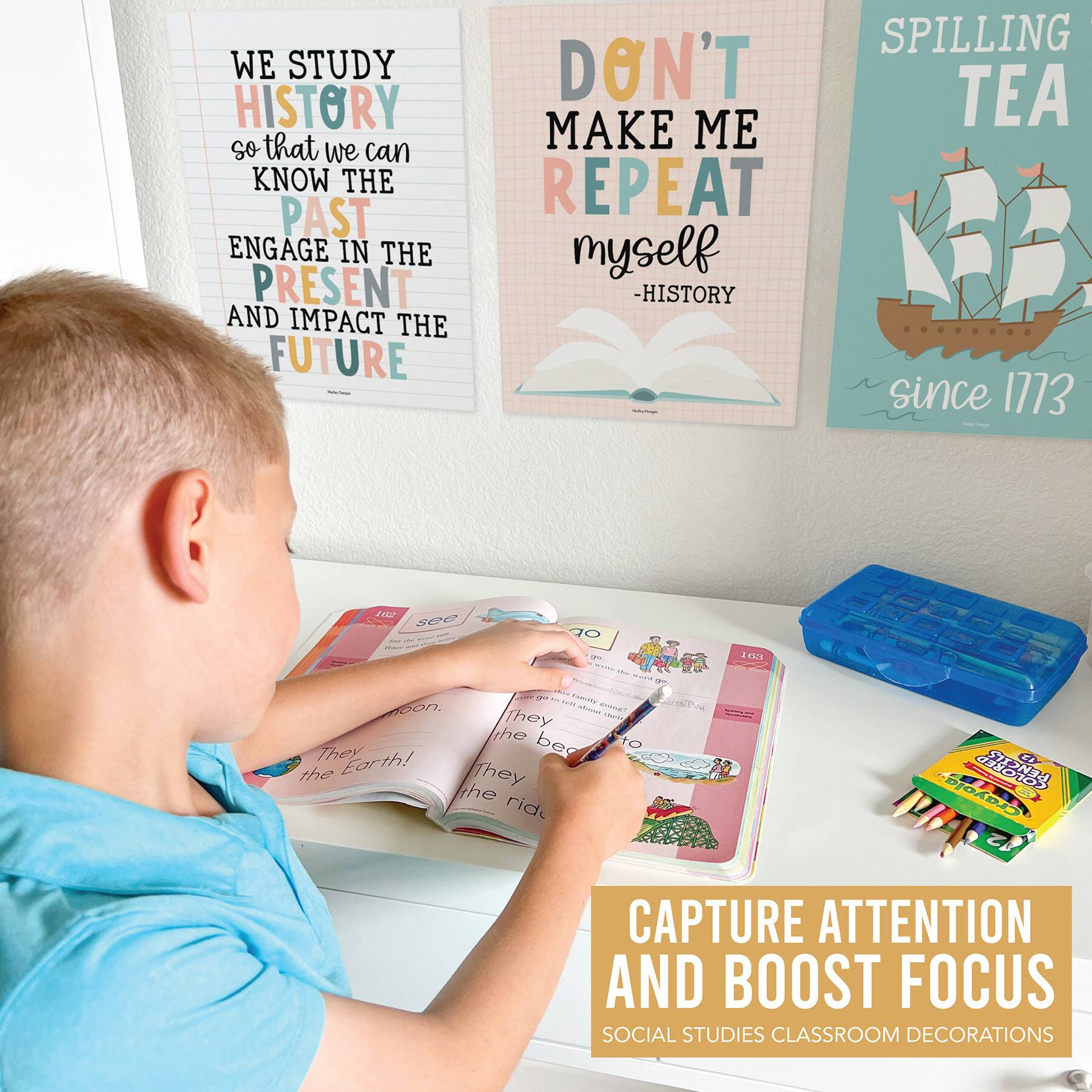 Hadley Designs 11" x 14" Boho History Bulletin Board Classroom Décor Posters Set